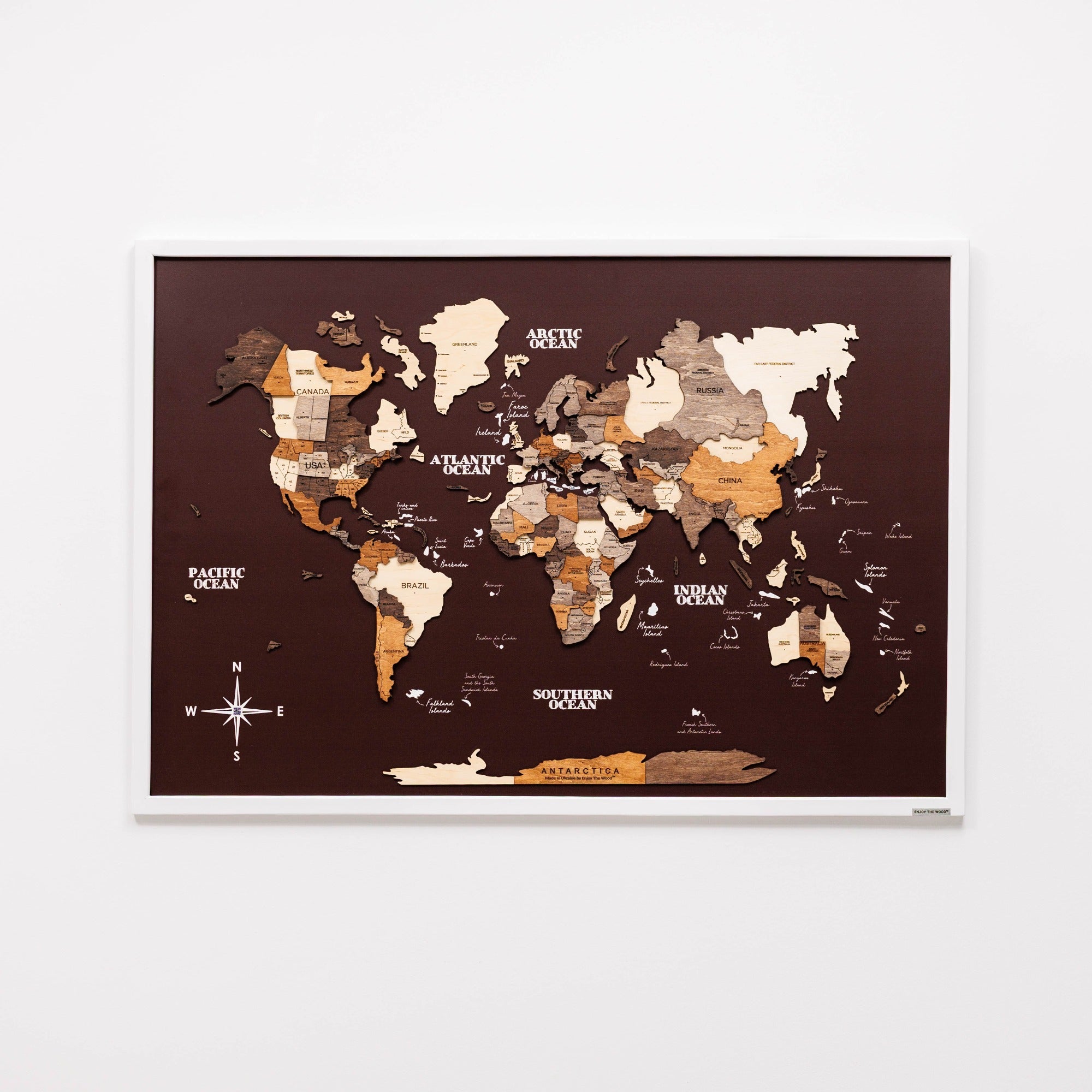 3D Wooden Map on Board Multicolor - Burgundy by Enjoy The Wood 