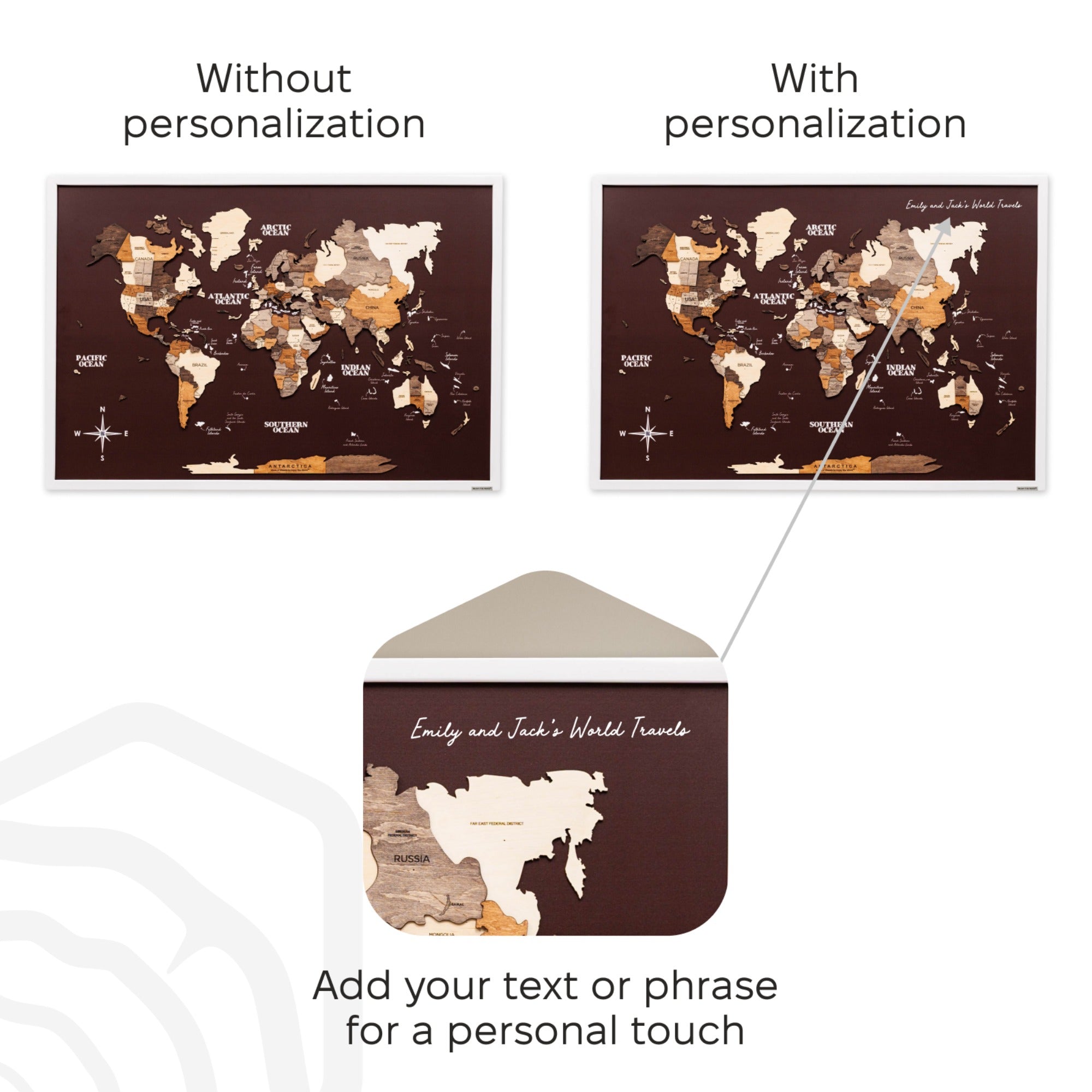 3D Wooden Map on Board Multicolor - Burgundy by Enjoy The Wood 