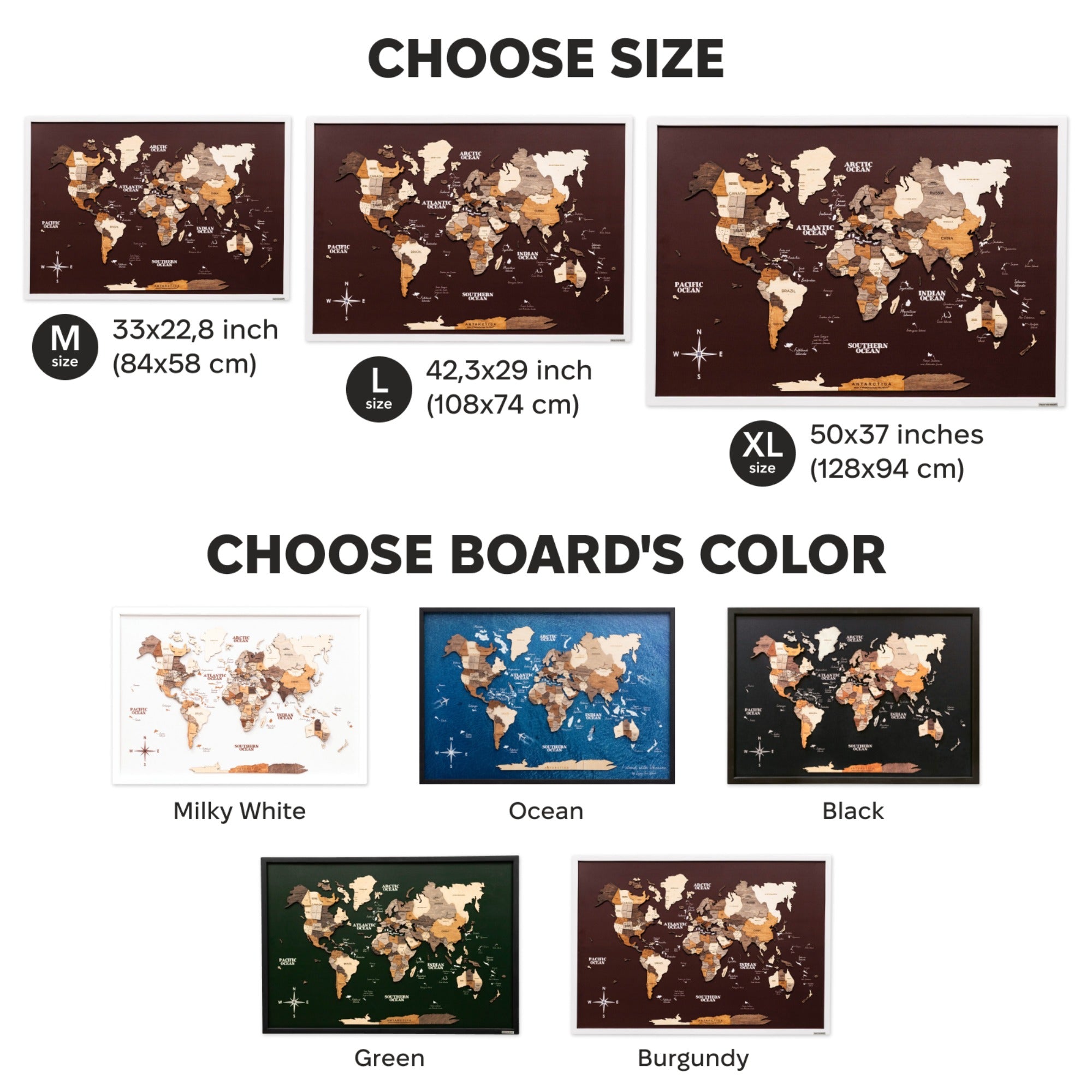 3D Wooden Map on Board Multicolor - Burgundy by Enjoy The Wood 