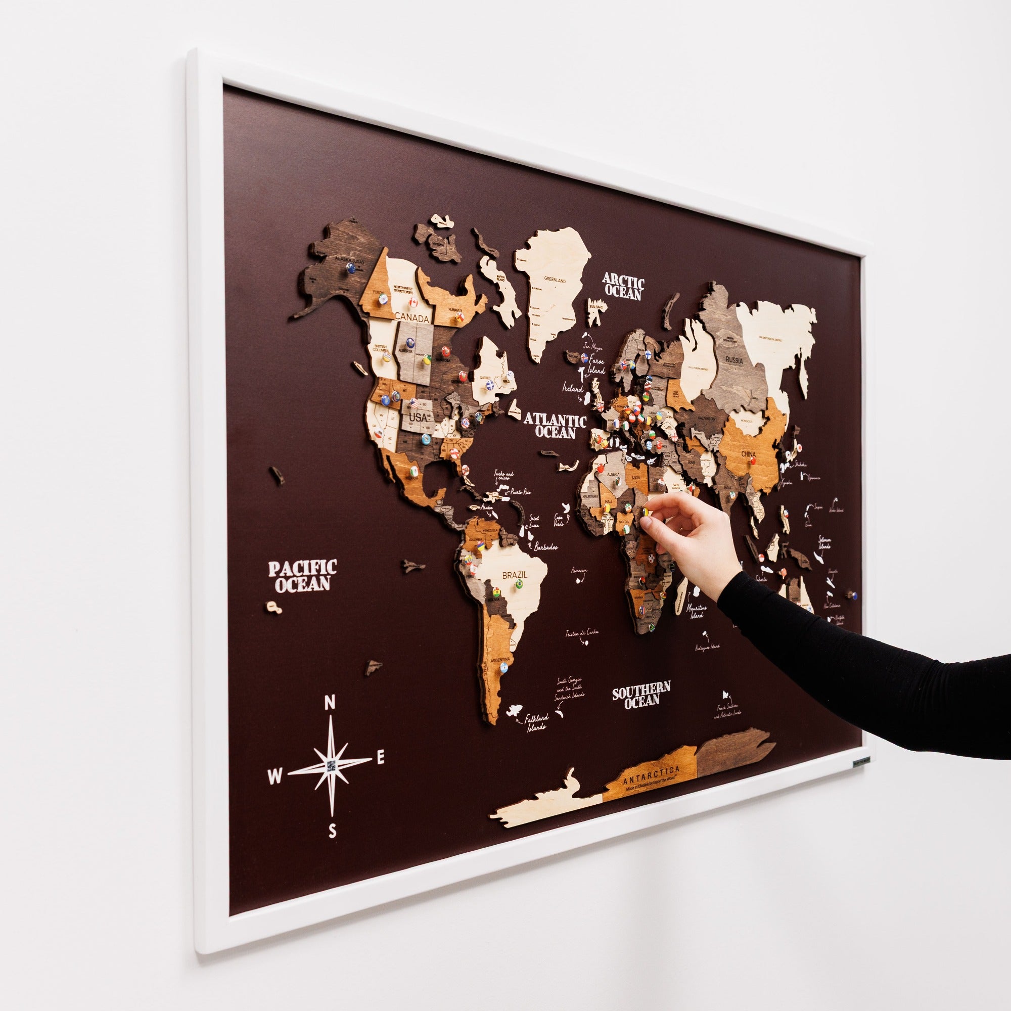 3D Wooden Map on Board Multicolor - Burgundy by Enjoy The Wood 