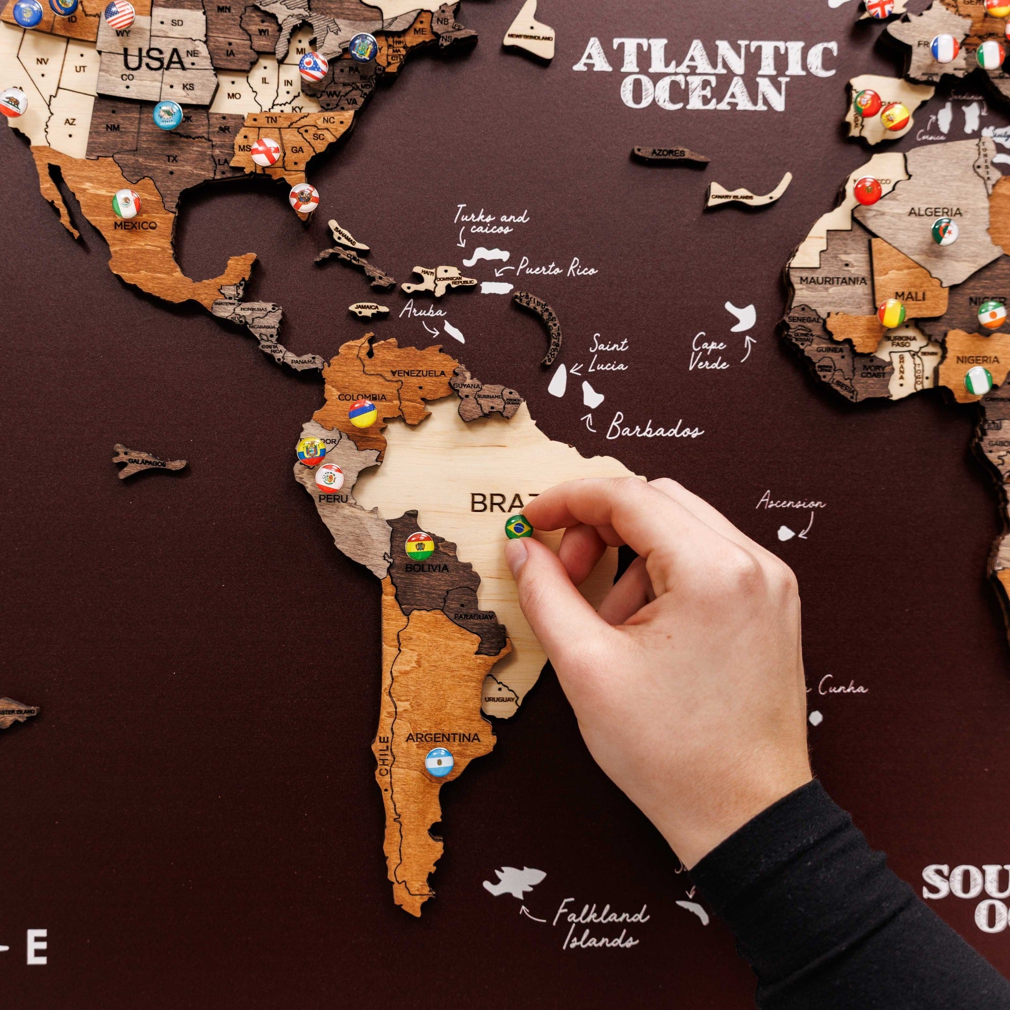 3D Wooden Map on Board Multicolor - Burgundy by Enjoy The Wood 