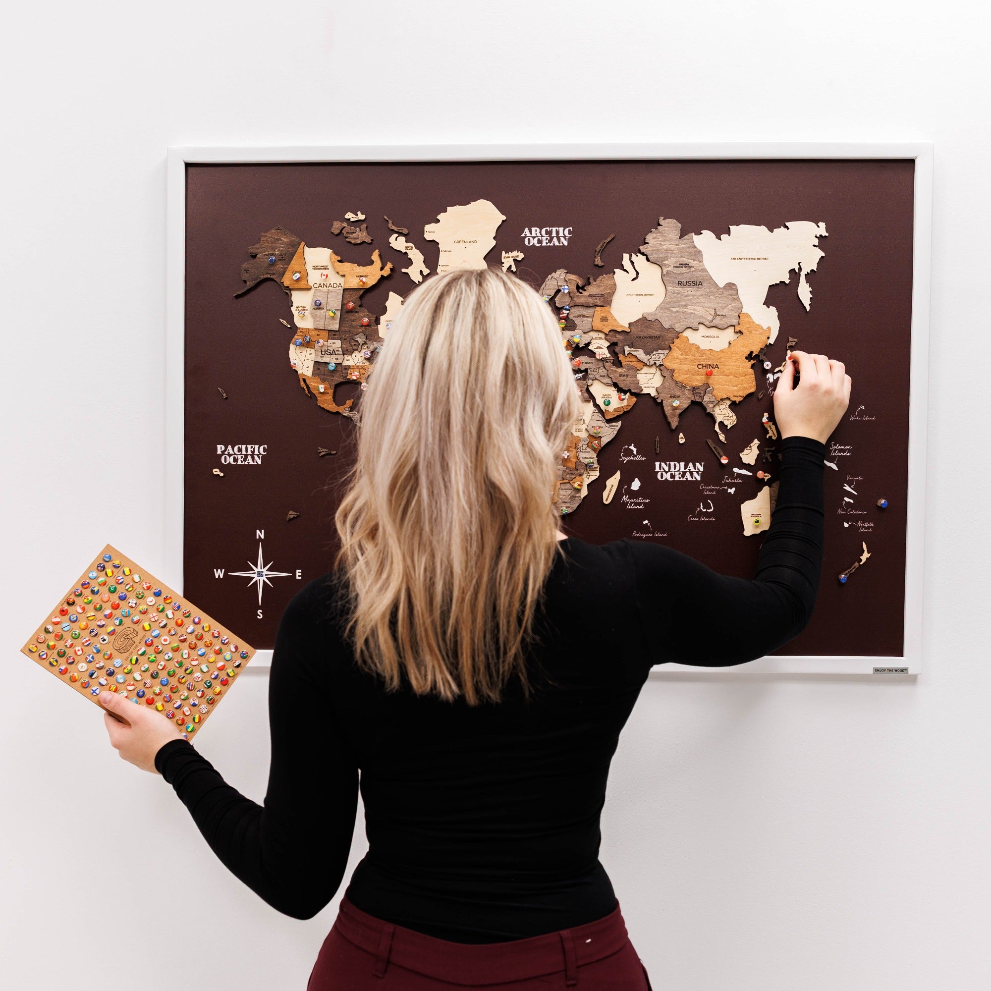 3D Wooden Map on Board Multicolor - Burgundy by Enjoy The Wood 