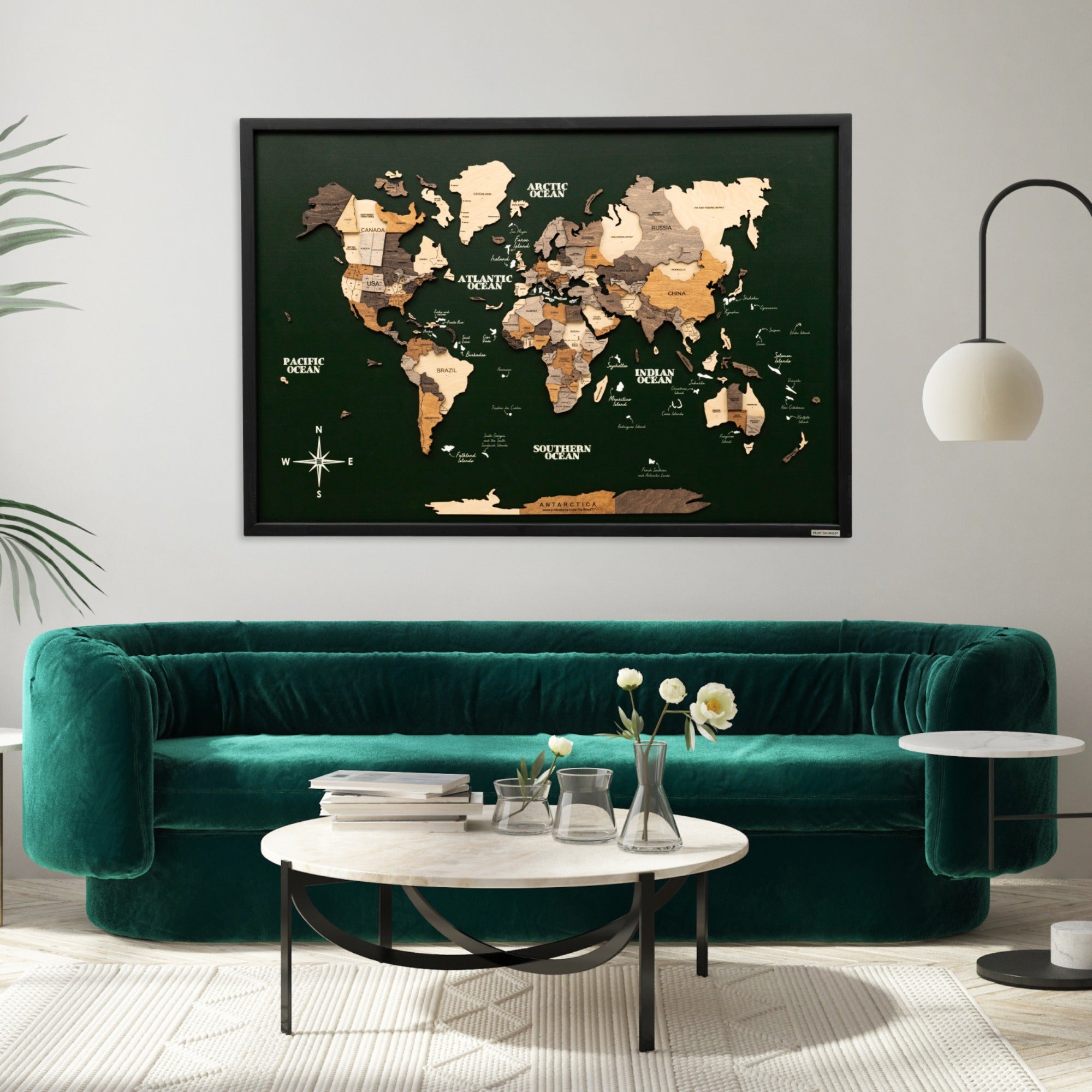 3D Wooden Map on Board Multicolor - Green | Enjoy The Wood