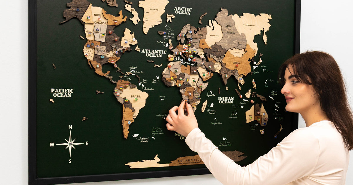 3D Wooden Map on Board Multicolor - Green | Enjoy The Wood