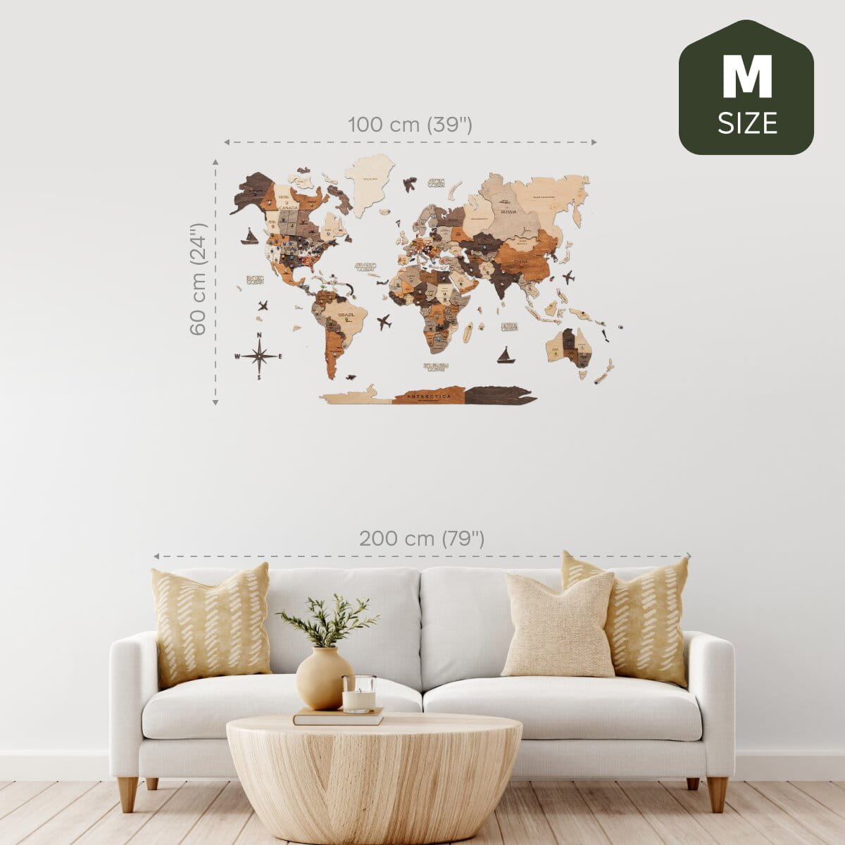 Mapa del mundo de madera 3D Multicolor