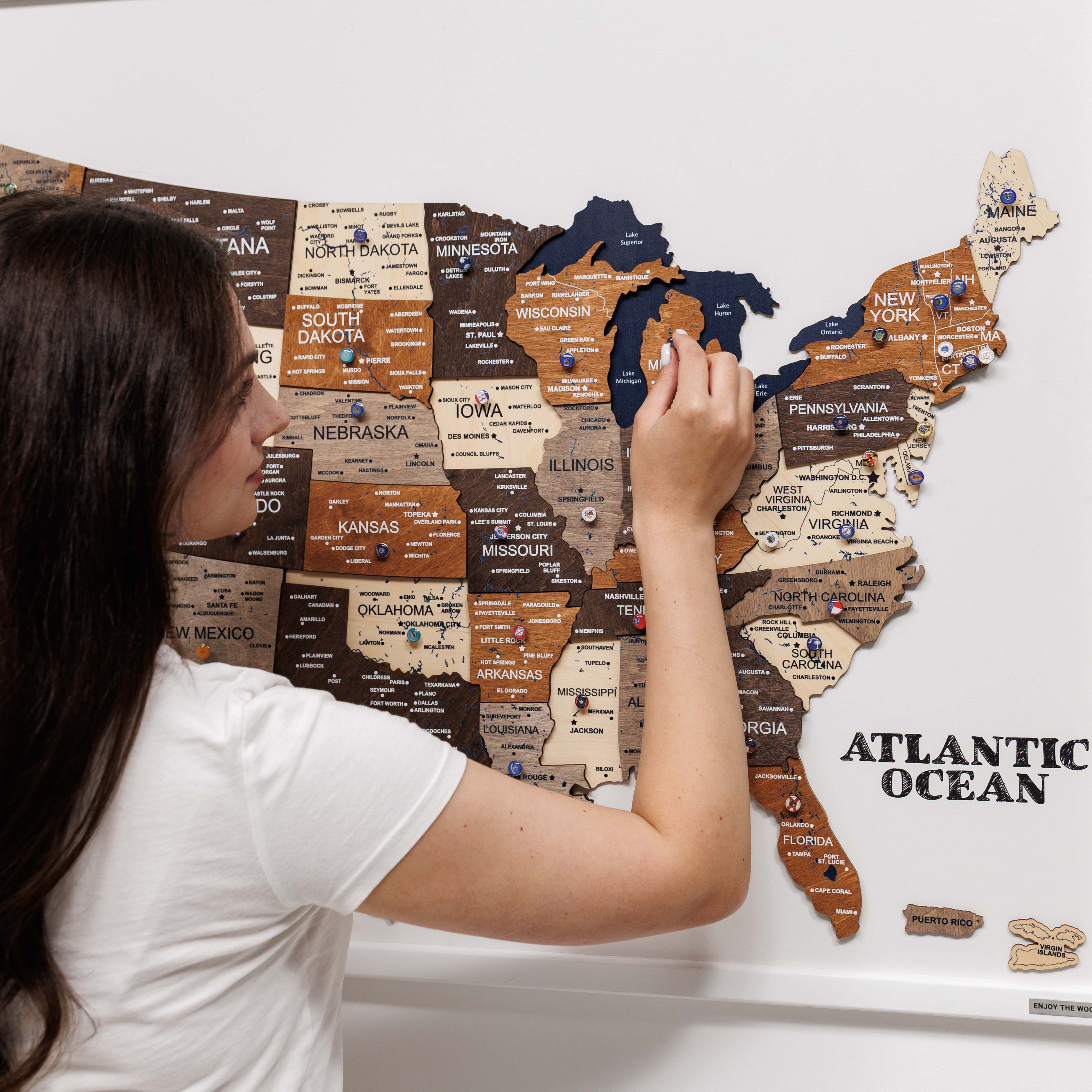 wooden panel map multicolor