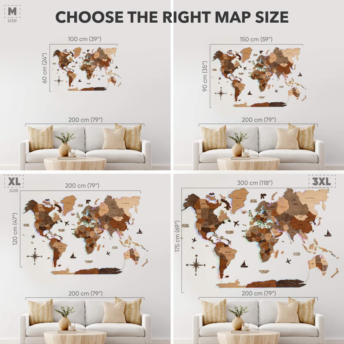 3D LED Wooden World Map 2.0 (with acrylic background)