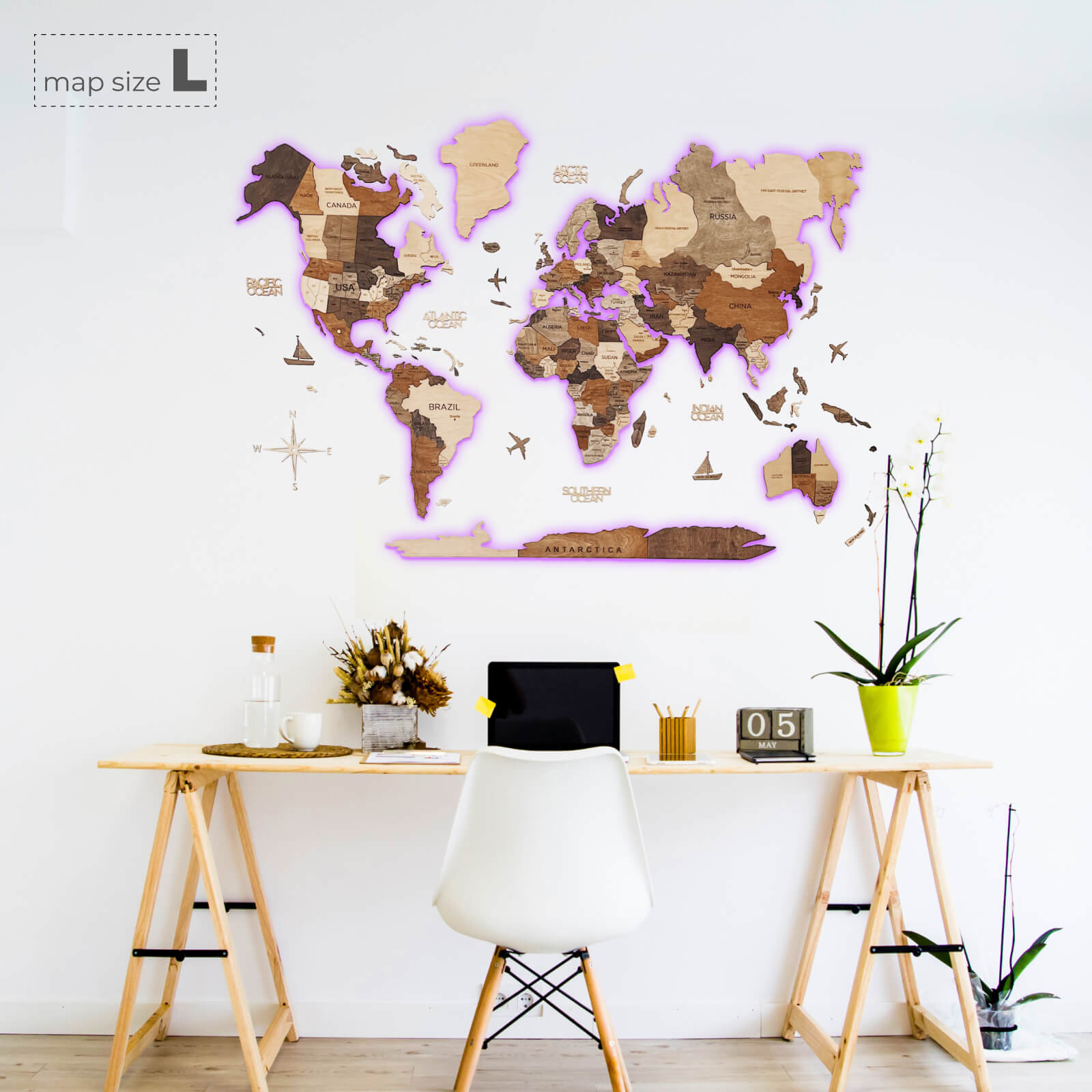 Light up world map 2024 wall art