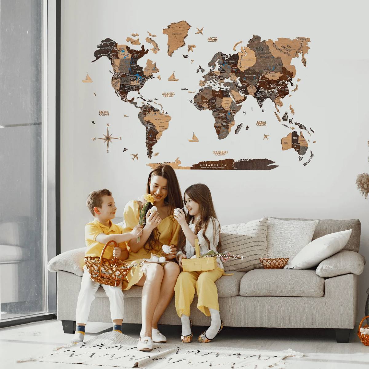 Bundle: 3D Wooden Map with 9 Photo Frames and Flag Pins from Enjoy The Wood  ‣ Good Price, Reviews