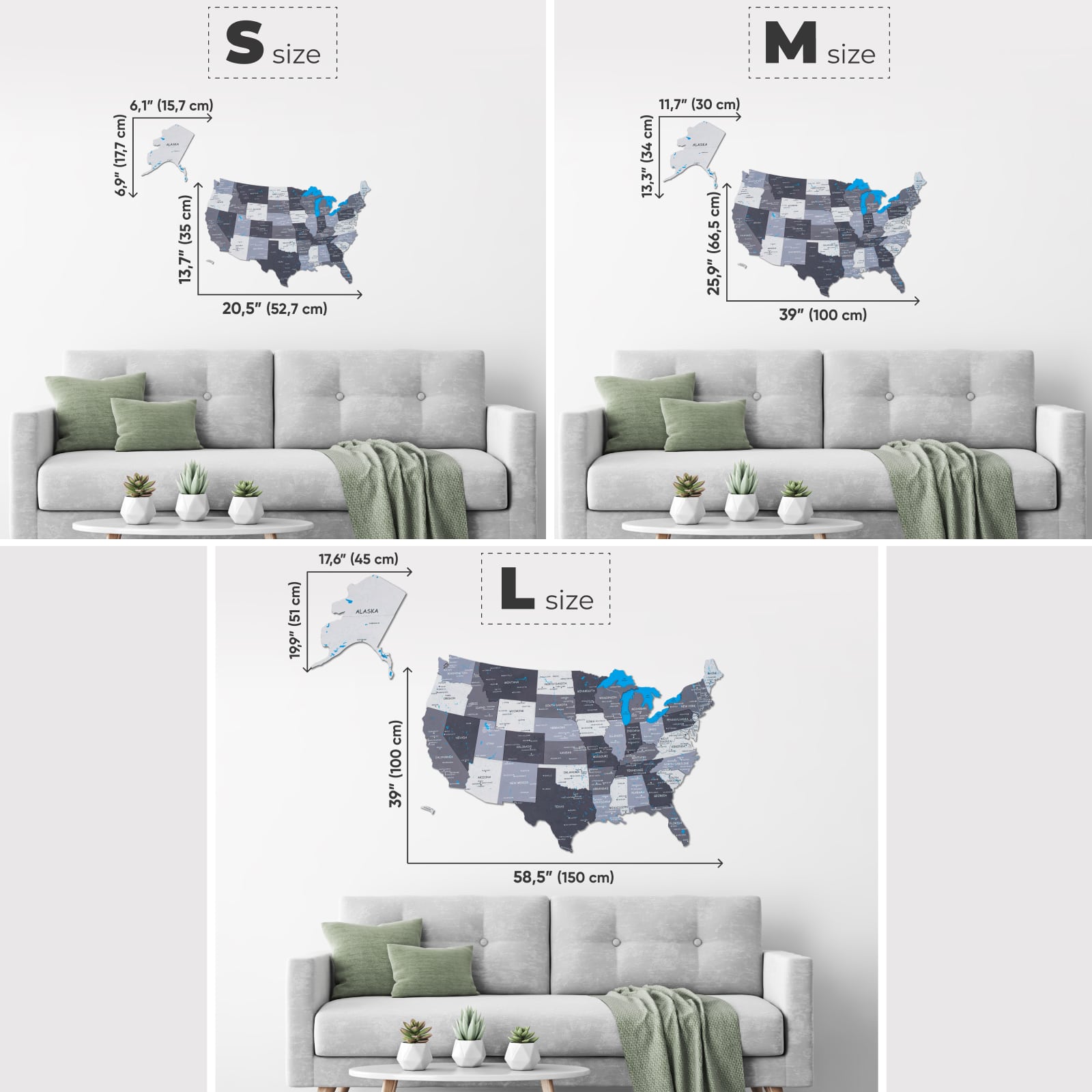 3d us map wall art