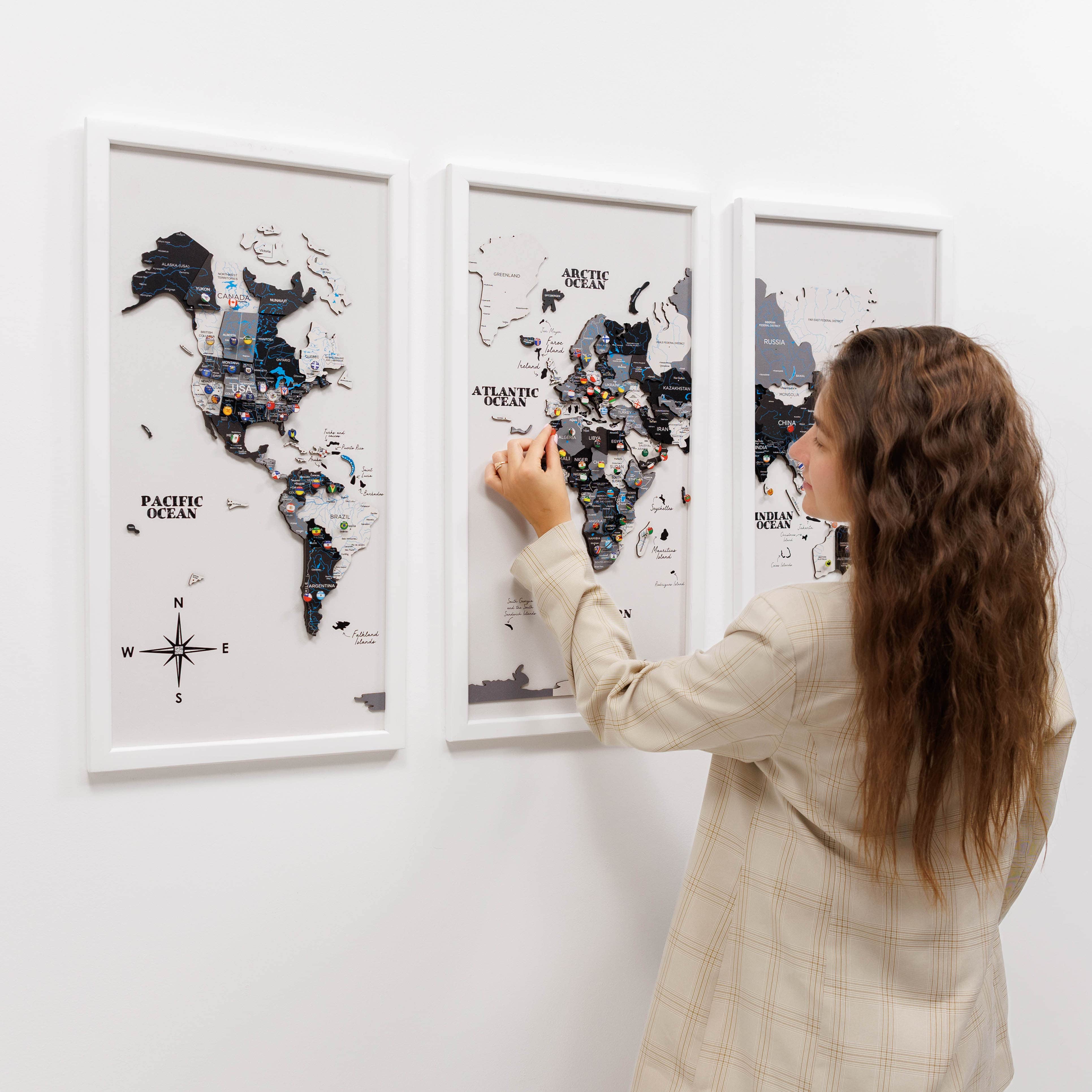 Triptych Wall Art - Wooden World Map (Nordik) | Enjoy The Wood