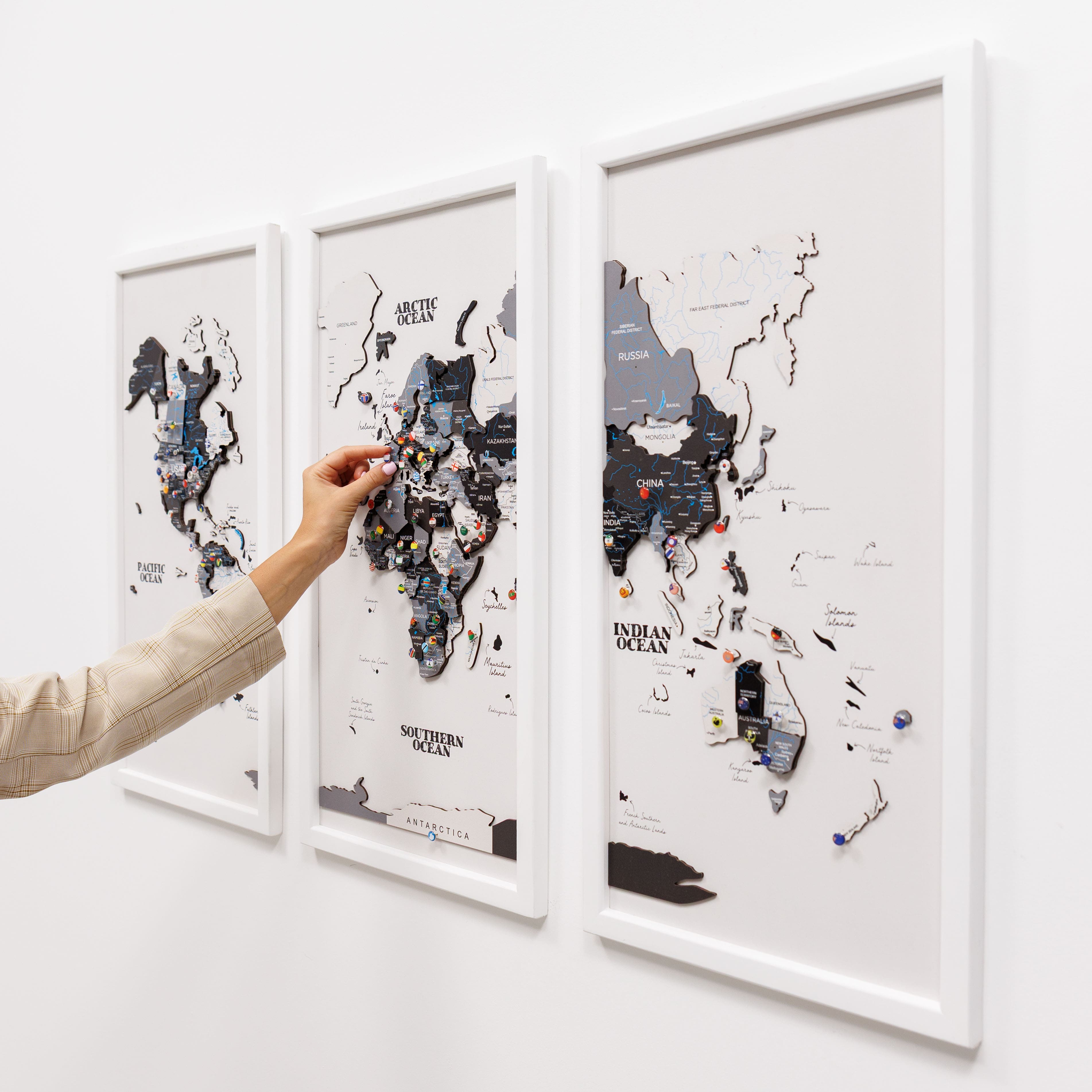 Triptych Wall Art - Wooden World Map (Nordik) | Enjoy The Wood