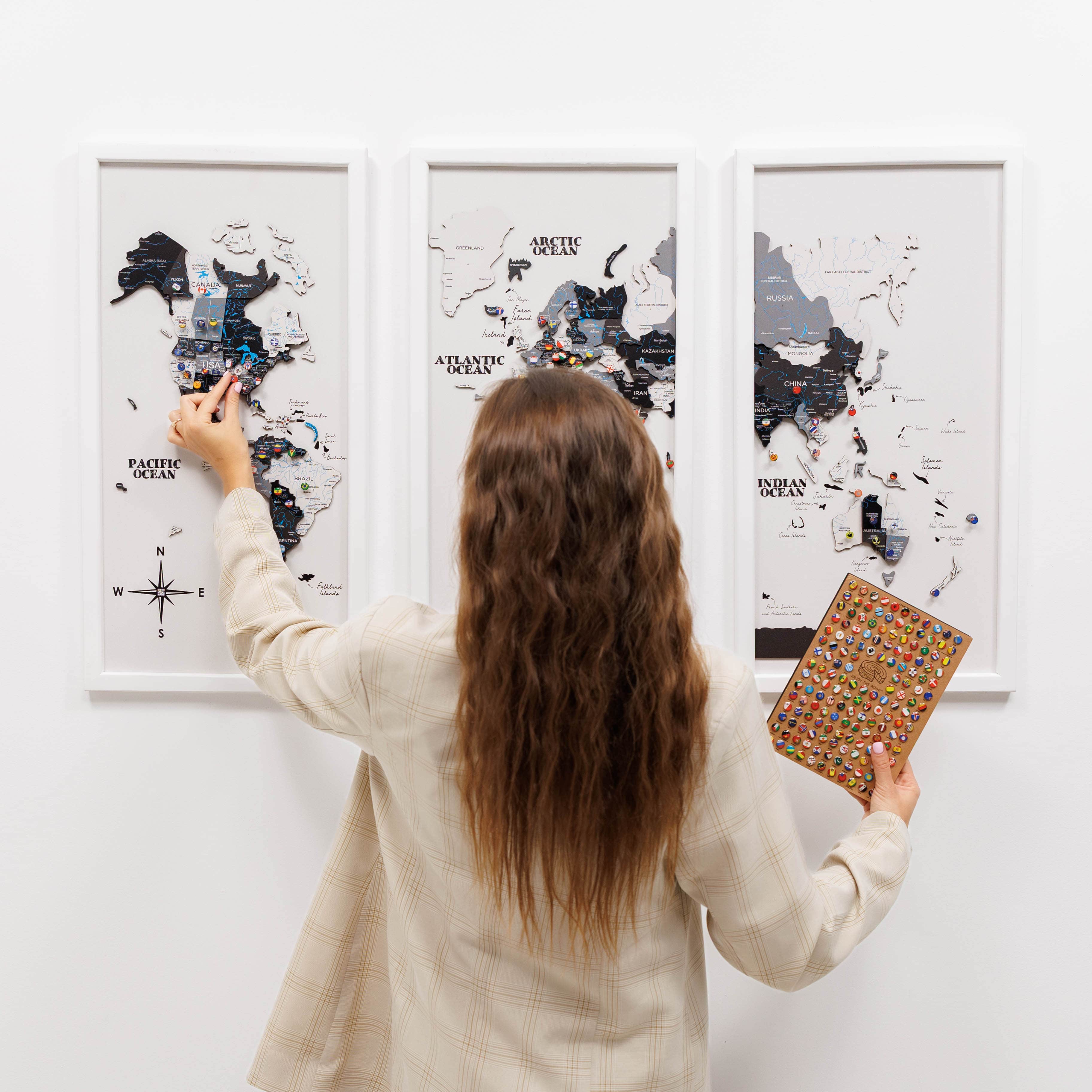 Triptych Wall Art - Wooden World Map (Nordik) | Enjoy The Wood