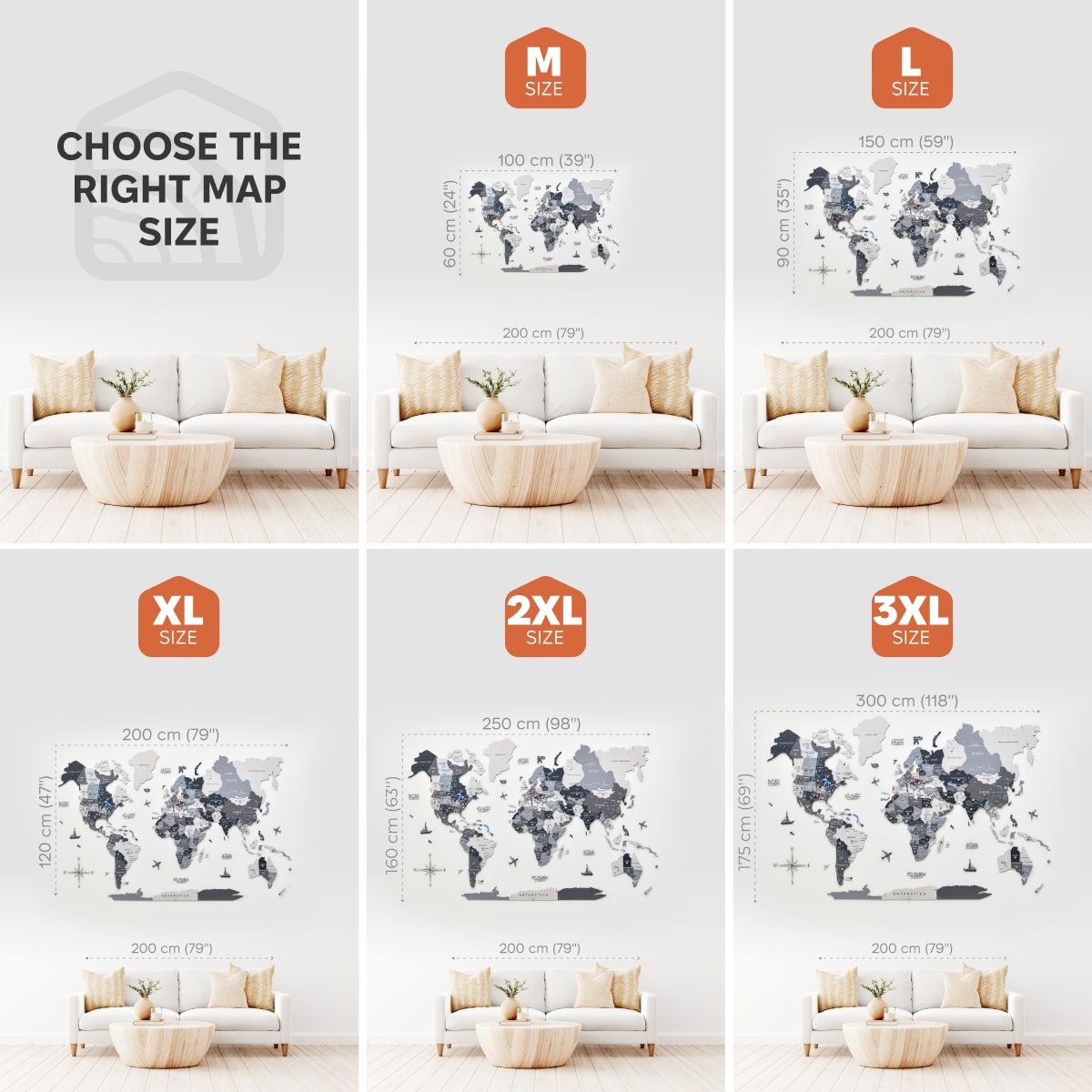 3D colored wooden world map