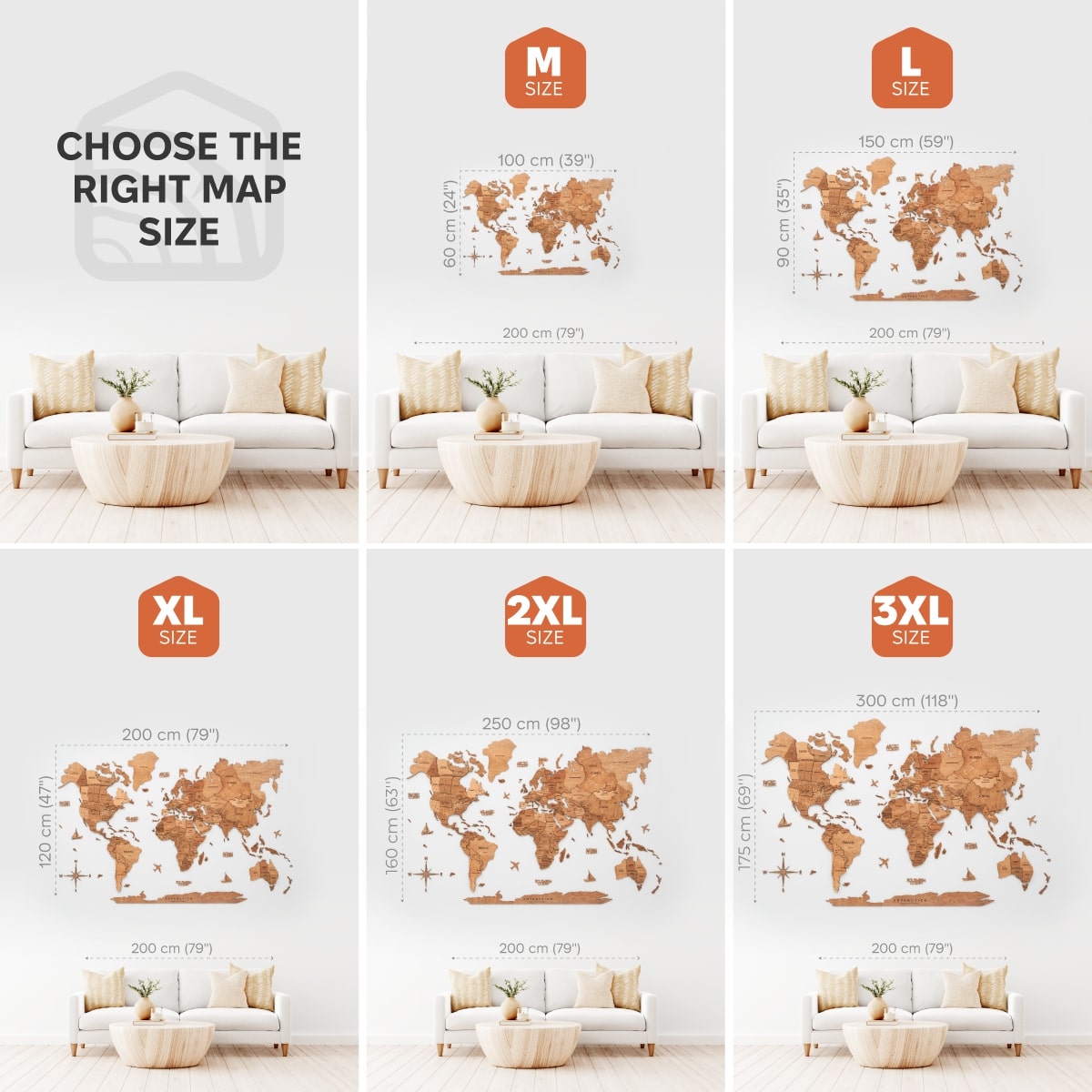 3D Wooden World Map Oak