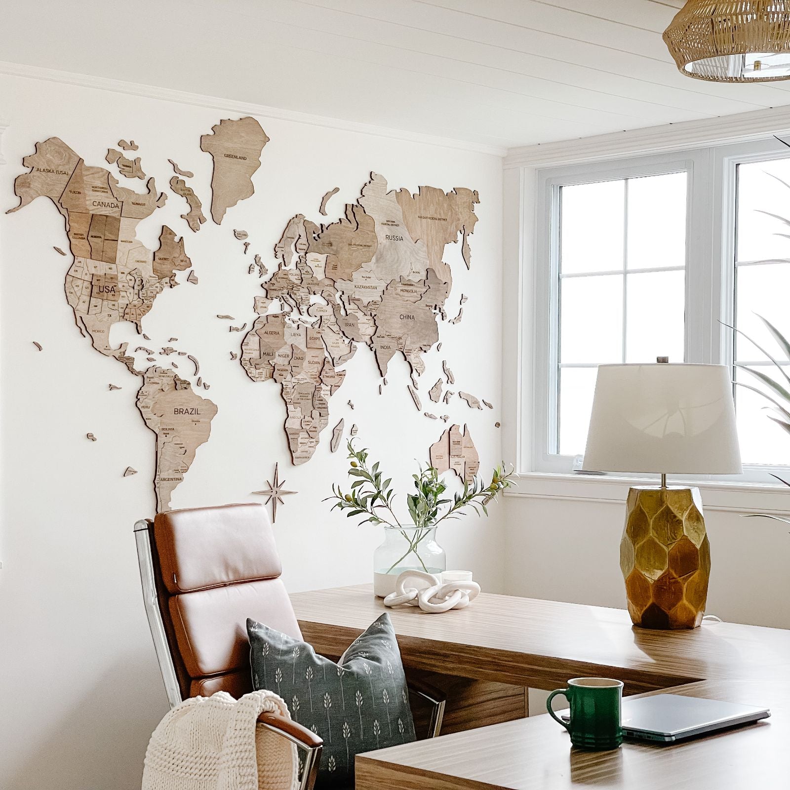 3D wall wooden world map