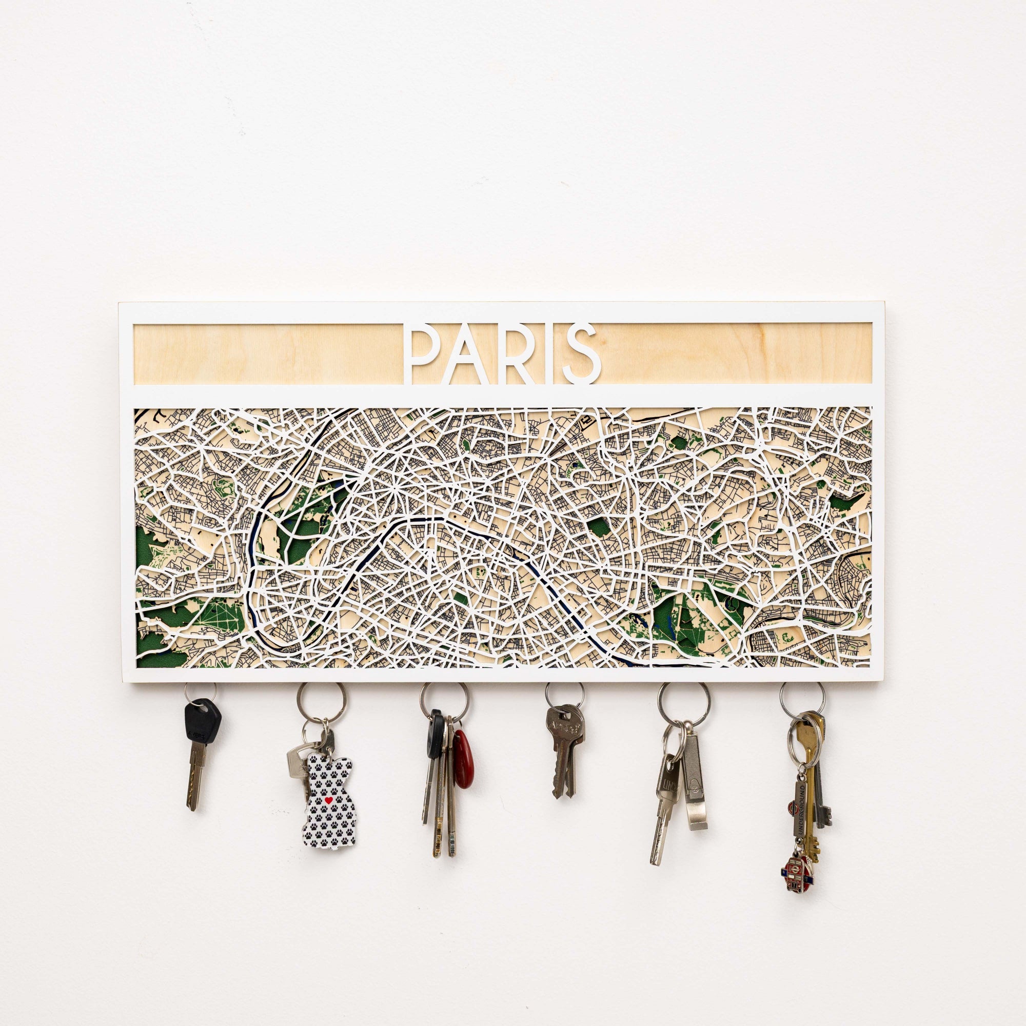 Key holder with Paris map design on a white background