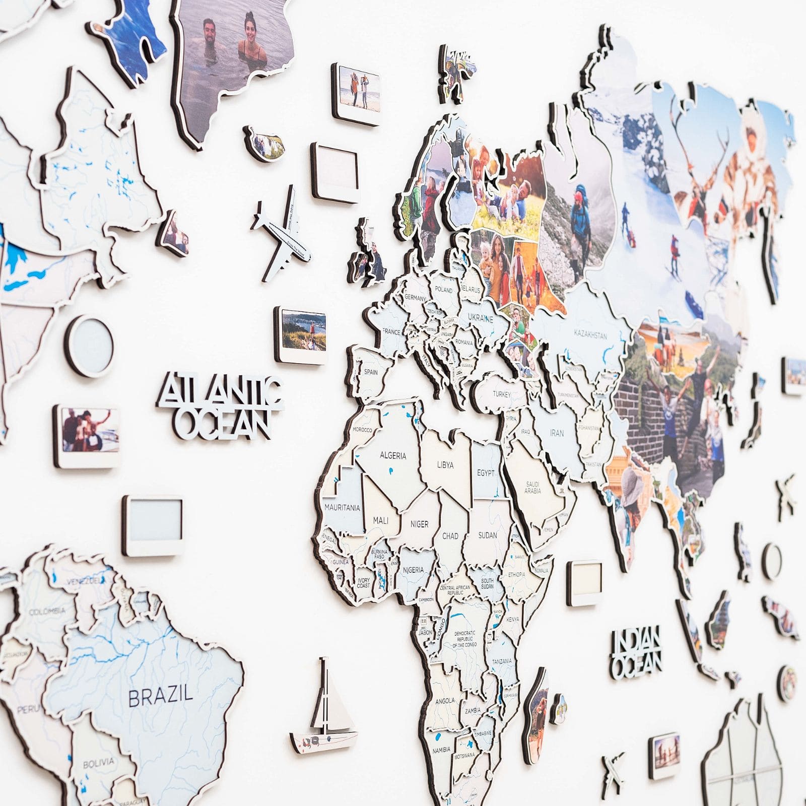 world map with photo frames