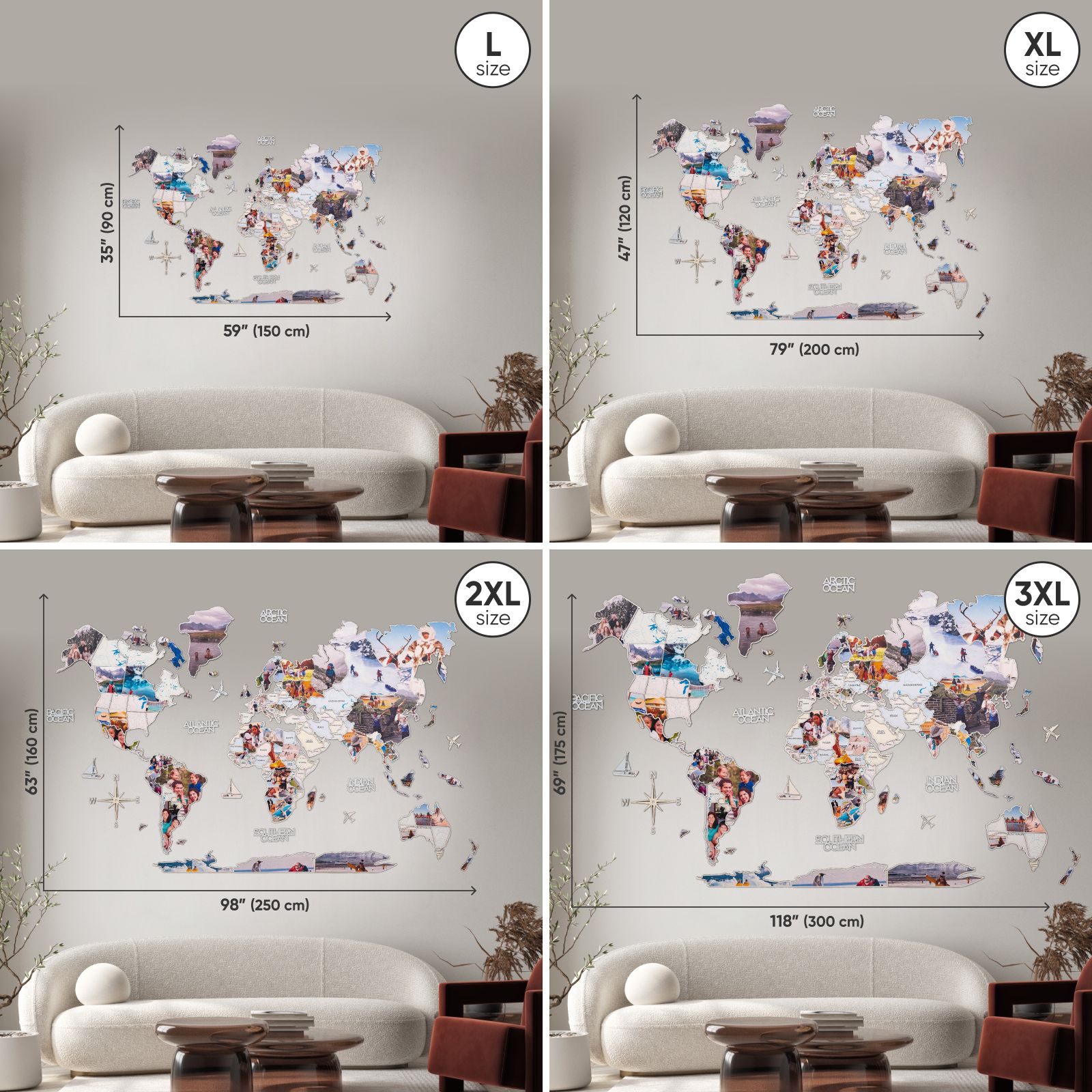 world map with photo frames