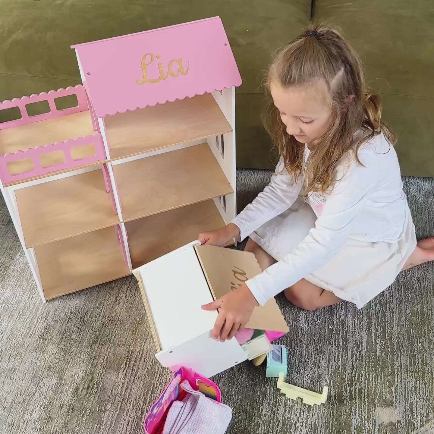Wooden Dollhouse - Pink