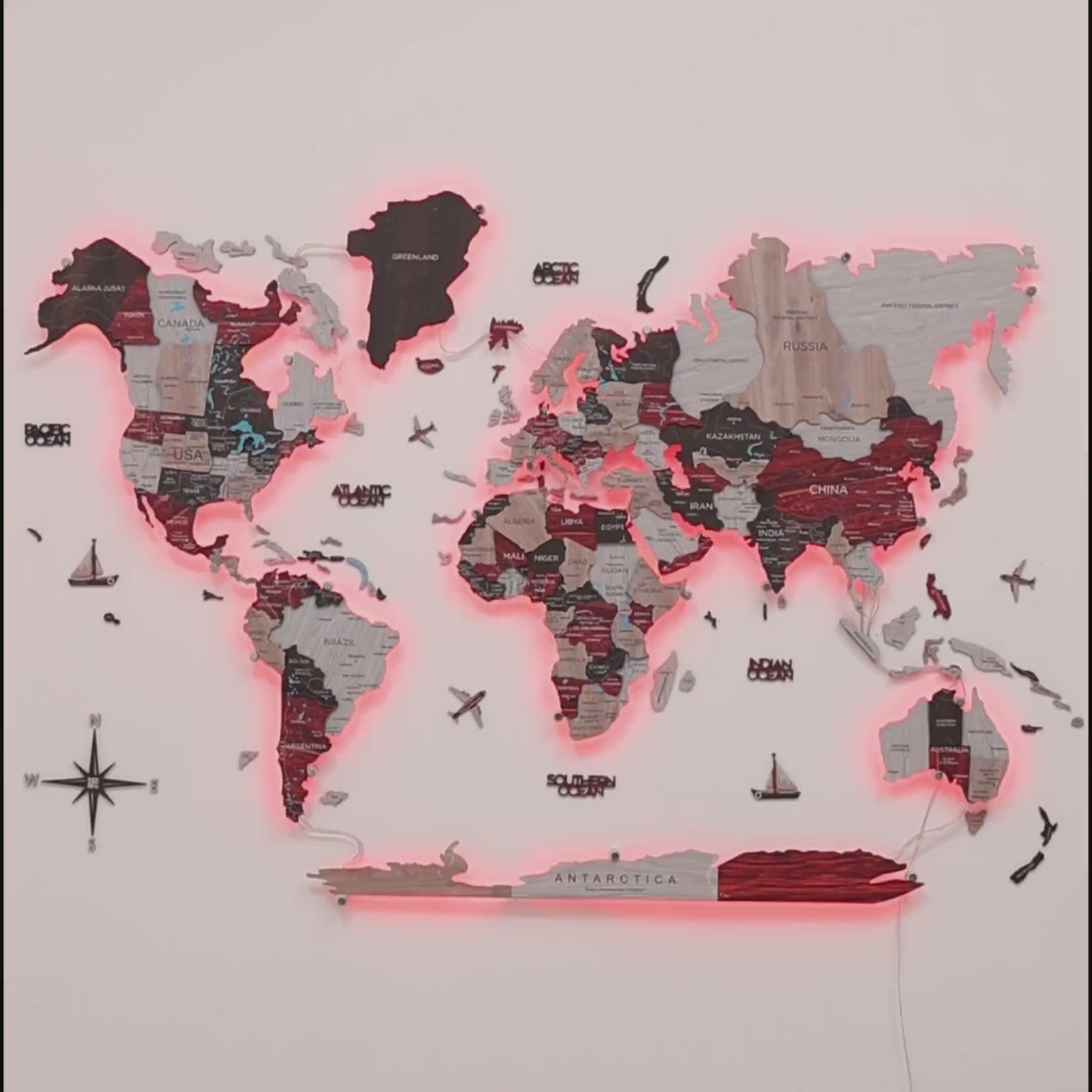 3D LED / LUMINOUS Wooden World Map Urban ‣ Order Now