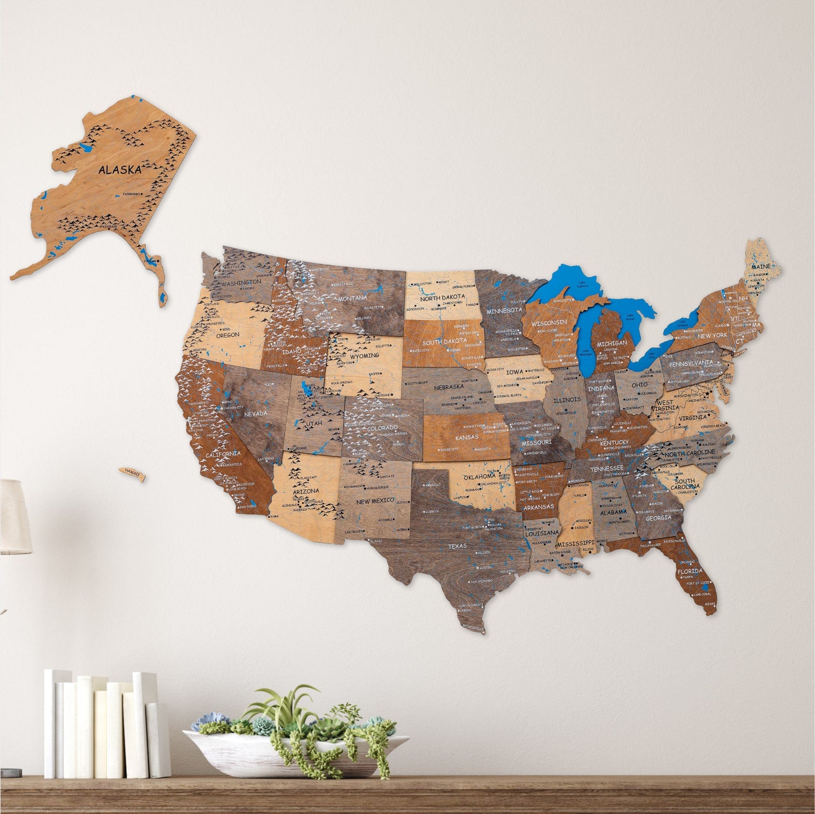 Wooden 3d Map of USA - Multicolor