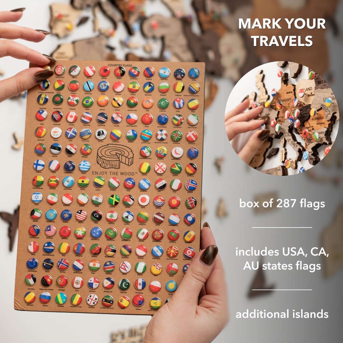 3DWood World Map ENJOY THE WOOD 南極木製世界地図 3D Wooden World Map Multicolor ‣ Enjoy The Wood