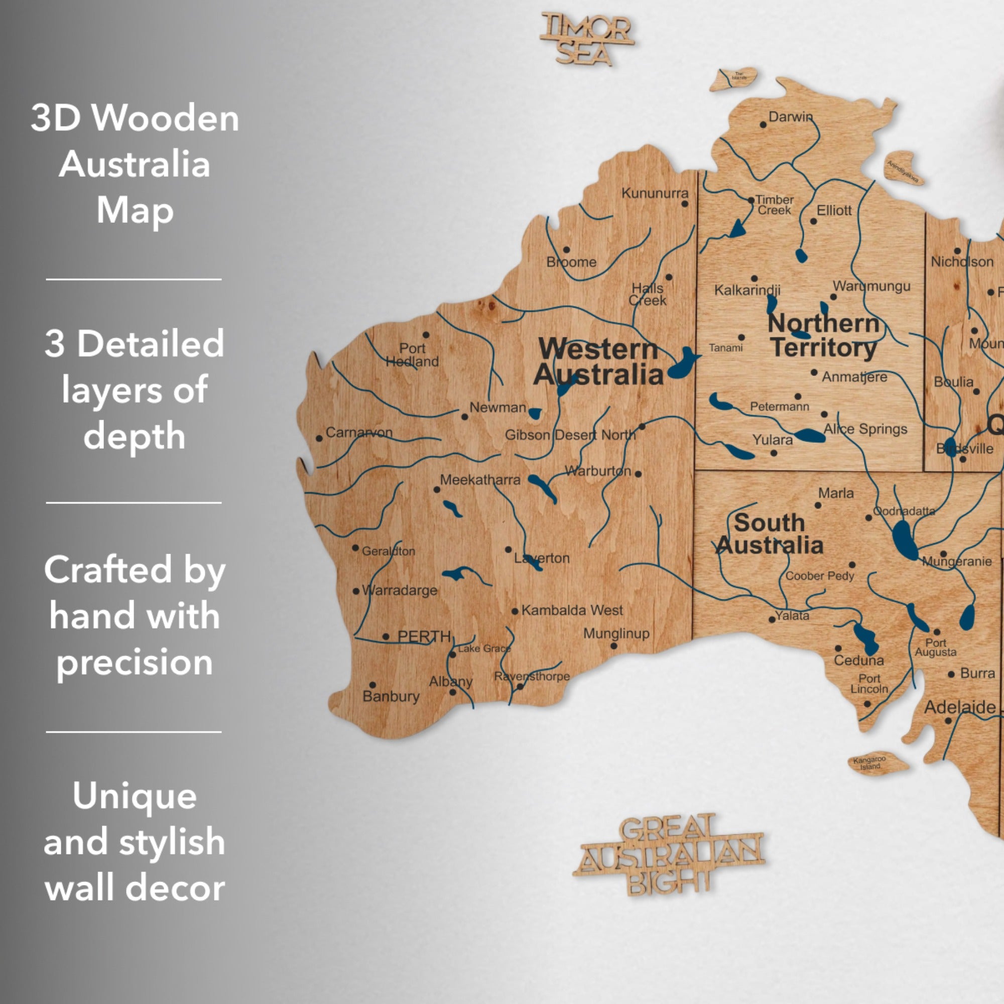 3D Wooden Map of Australia - Gold by Enjoy The Wood 