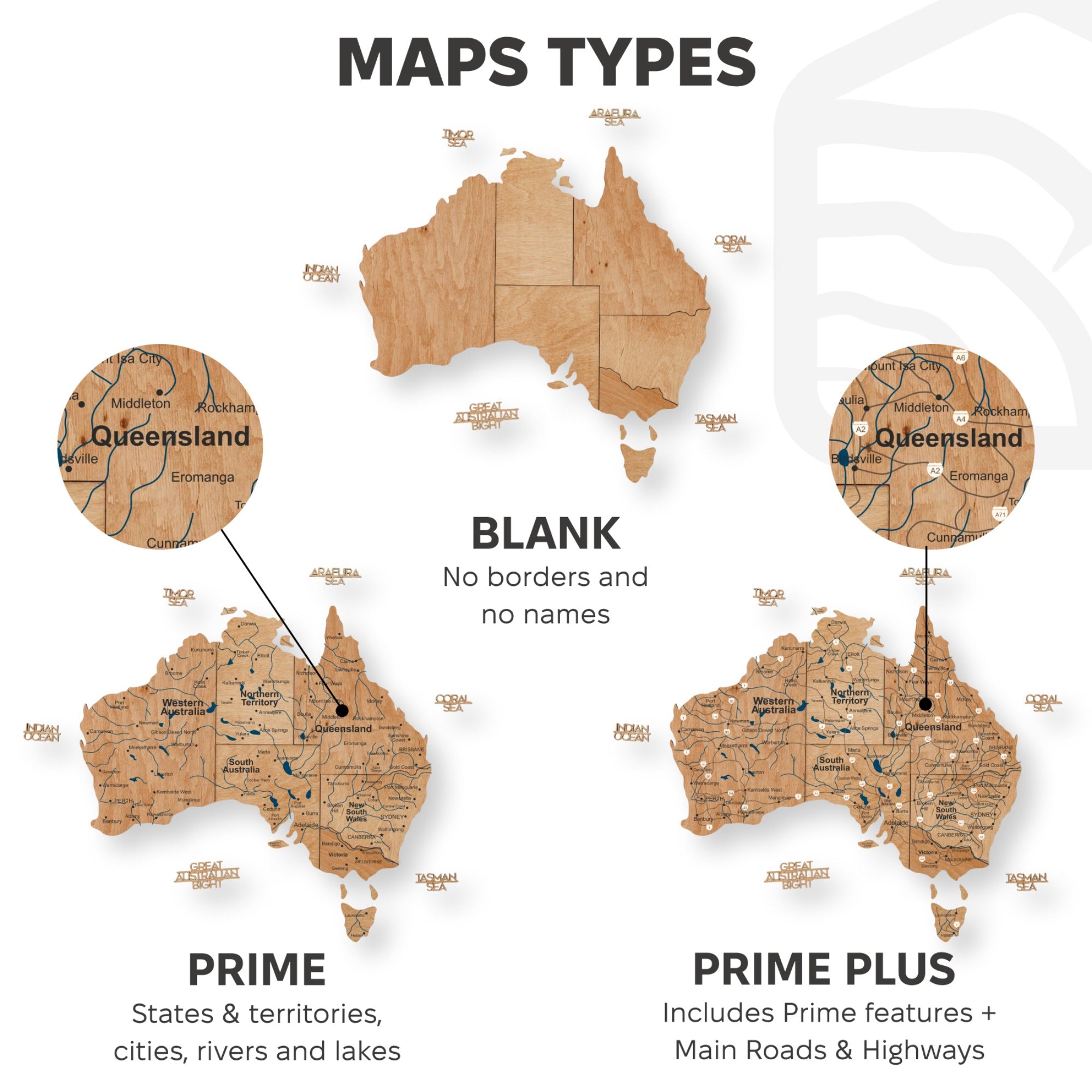 3D Wooden Map of Australia - Gold by Enjoy The Wood 