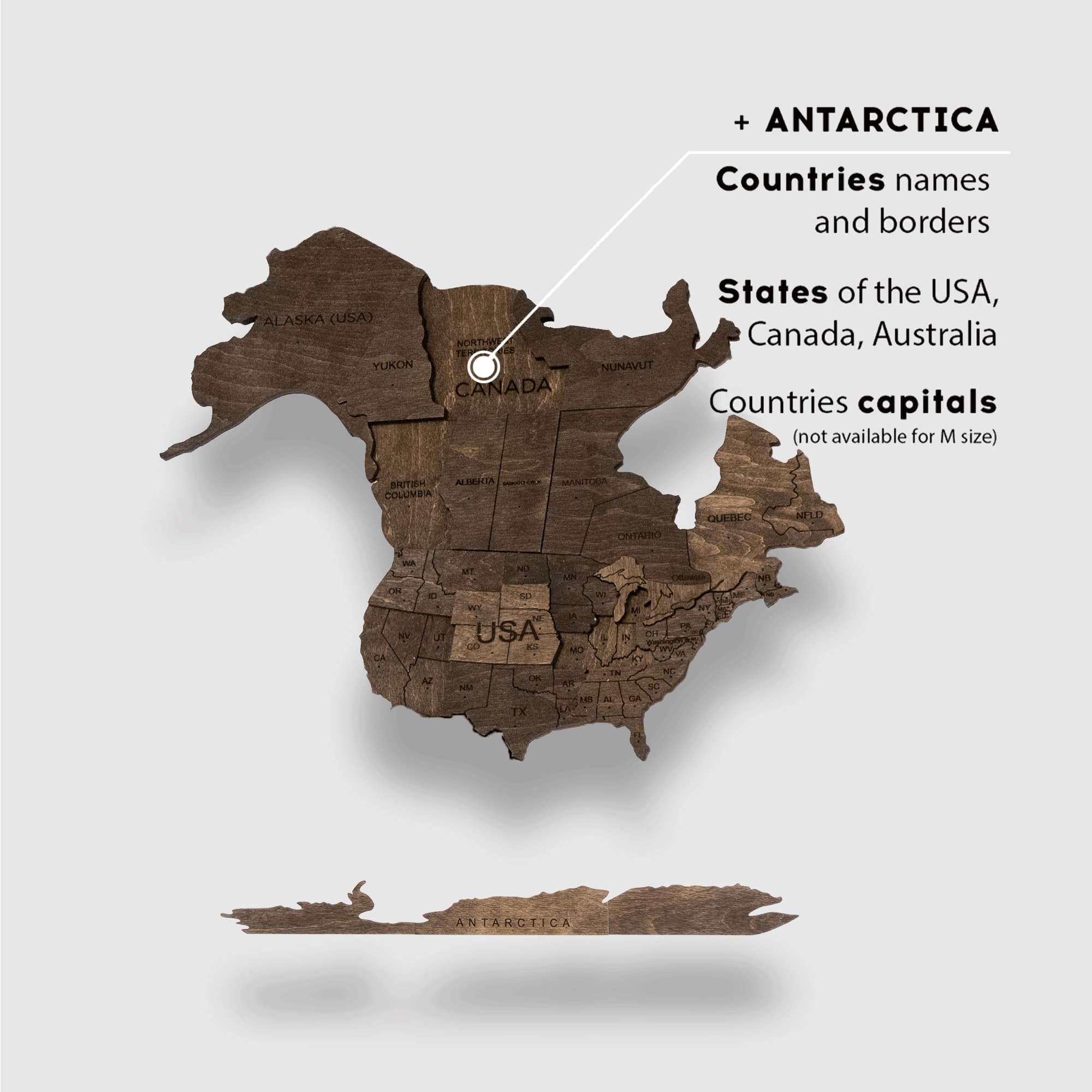 3D Wooden World Map Dark Walnut (for US only)