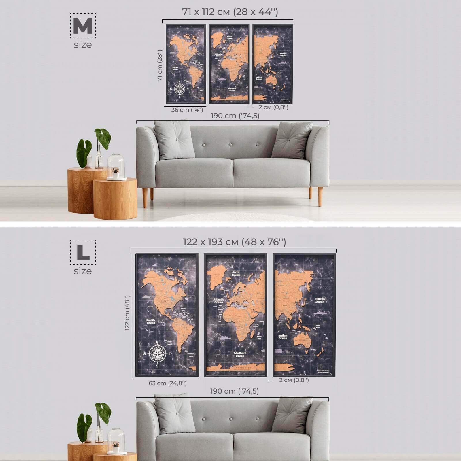 2D Cork Triptych World Map Light from Enjoy The Wood ‣ Good Price, Reviews