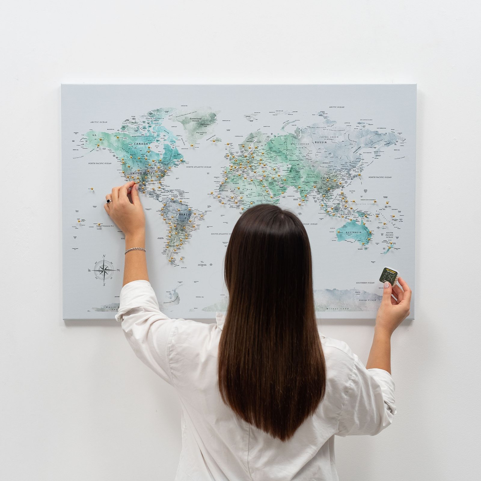 World Map on Canvas - Sky Blue