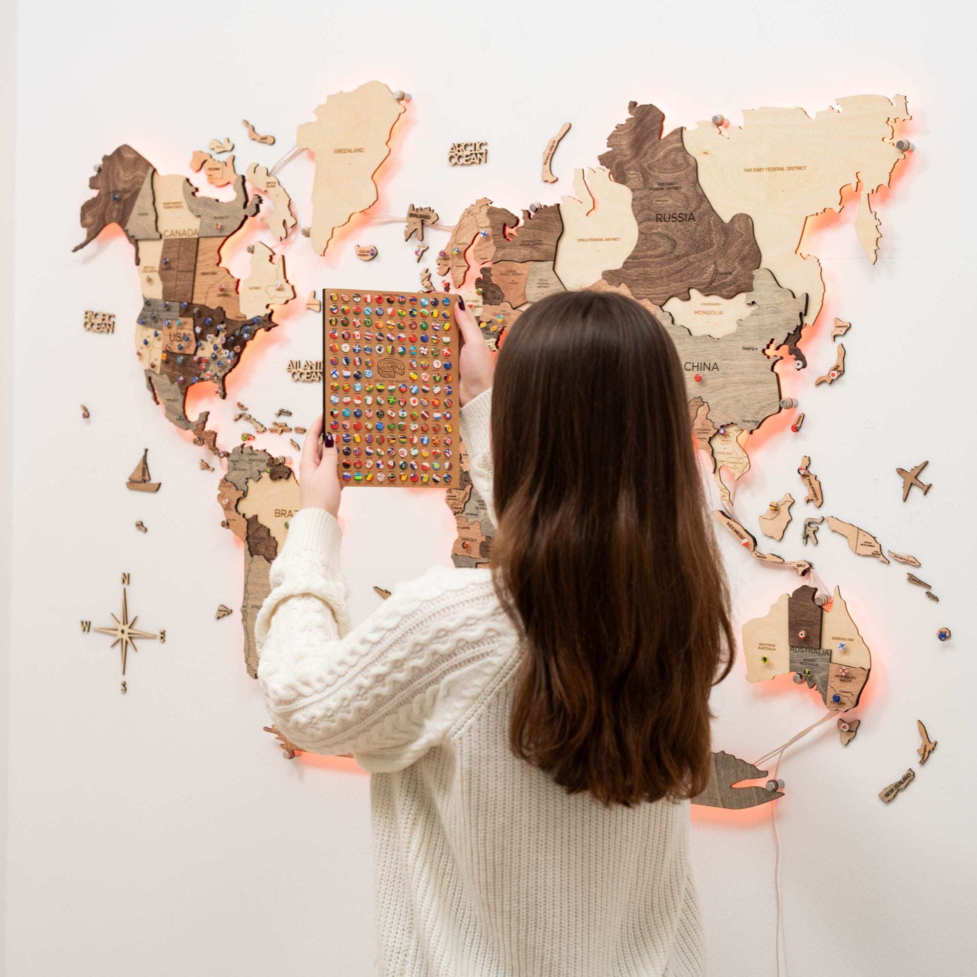 3D LED Wooden World Map → Smokey → Enjoy The Wood