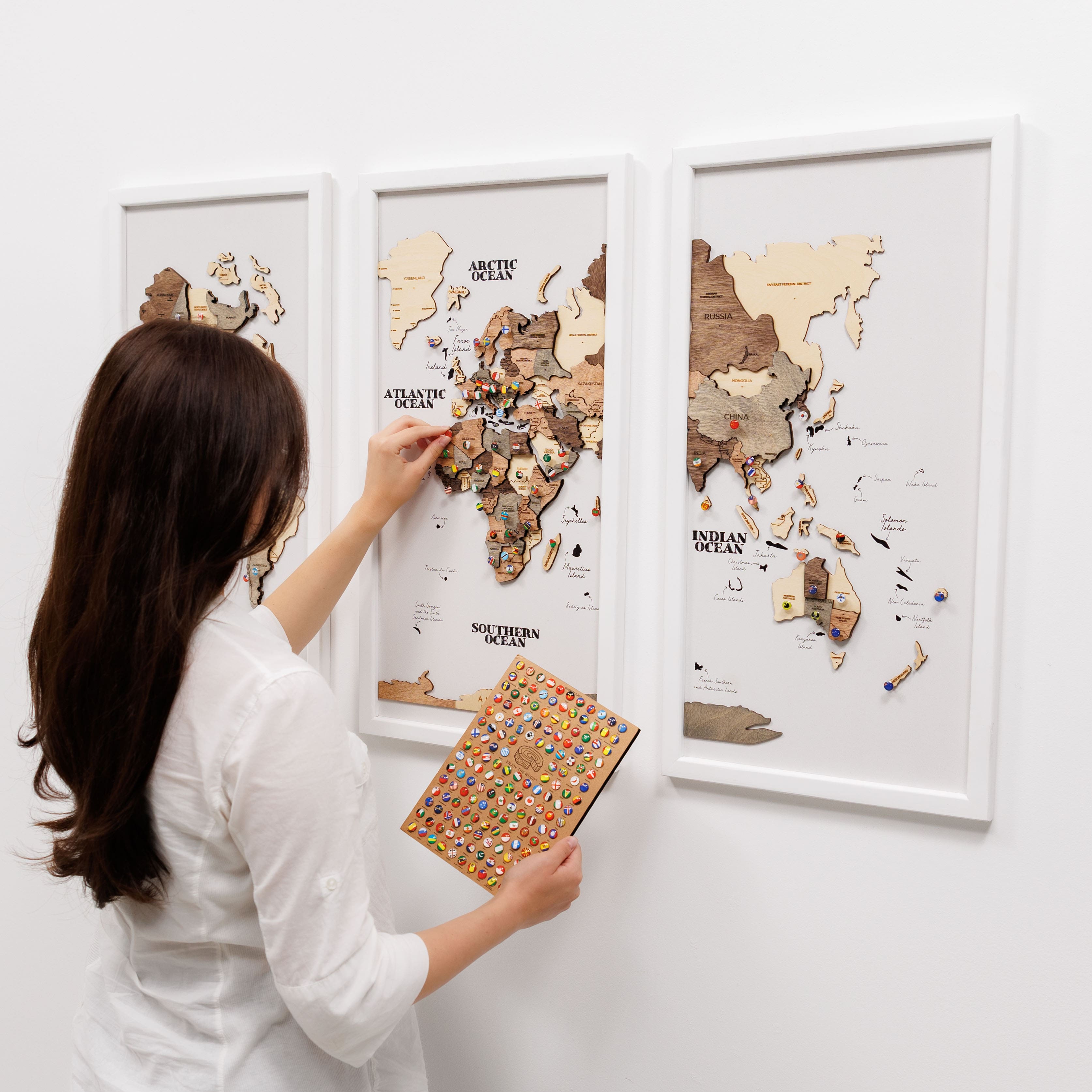 Triptych Wall Art - Wooden World Map (Smokey) | Enjoy The Wood