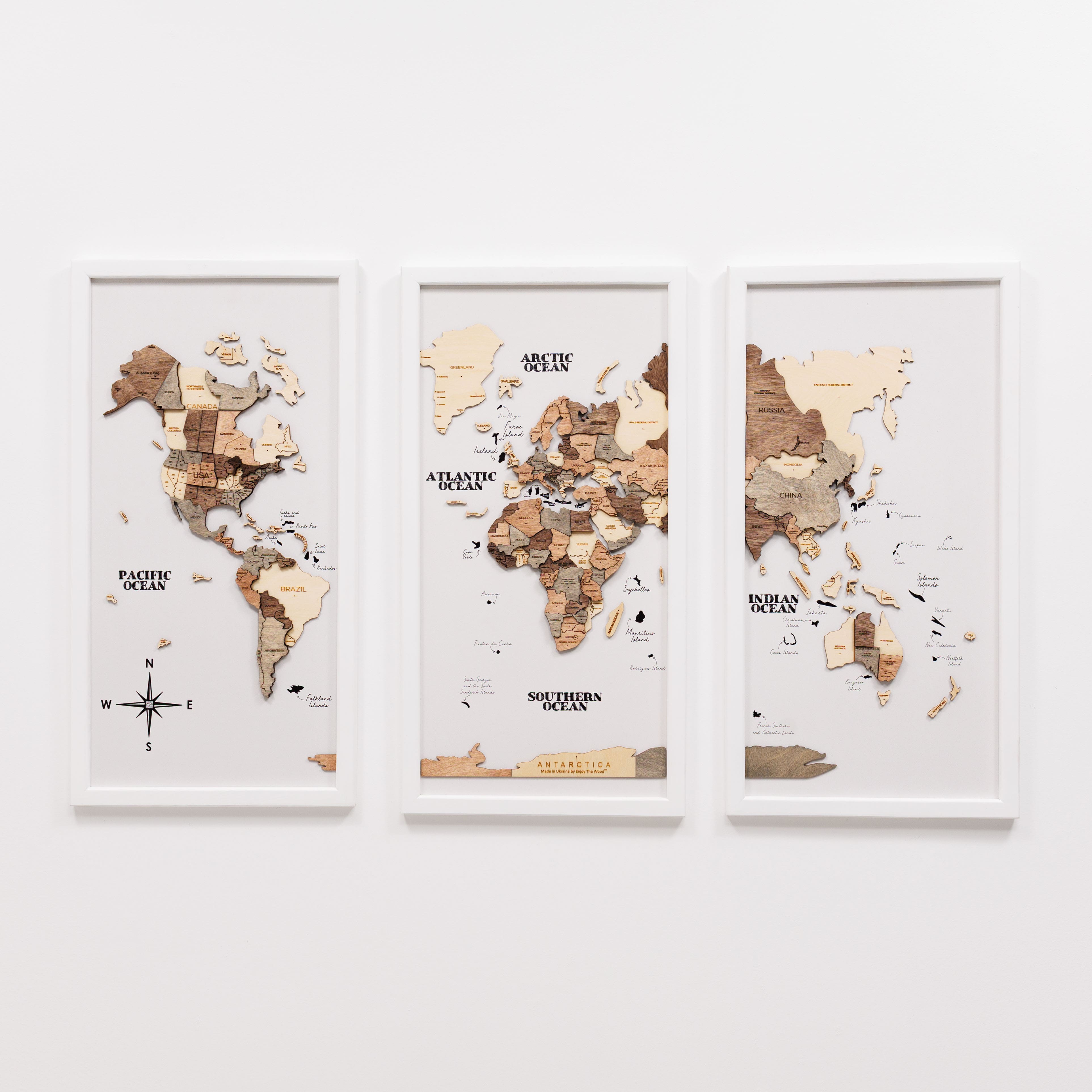Triptych Wall Art - Wooden World Map (Smokey) | Enjoy The Wood