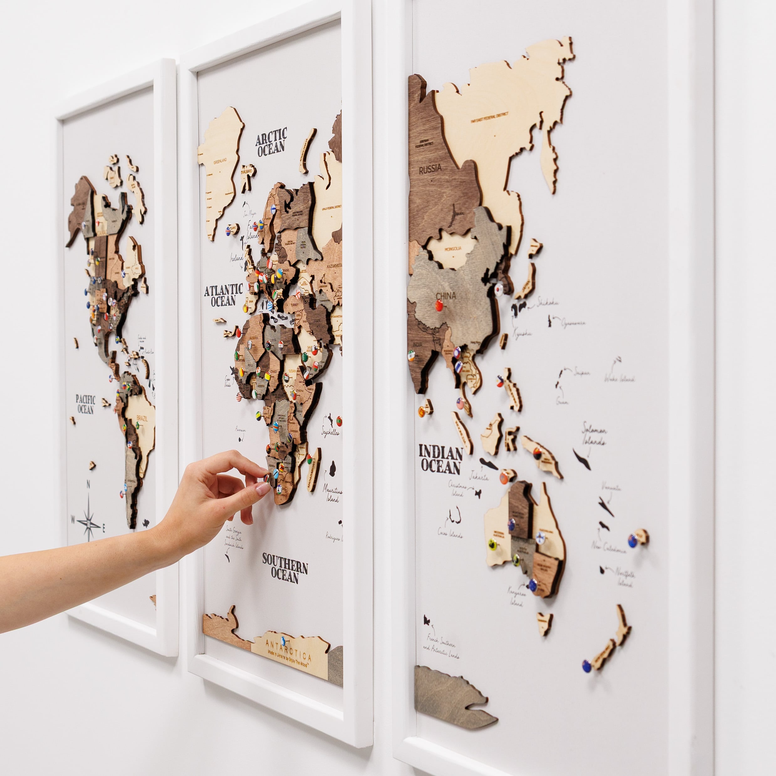 Triptych Wall Art - Wooden World Map (Smokey) | Enjoy The Wood