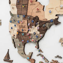 3D Wooden World Map Smokey