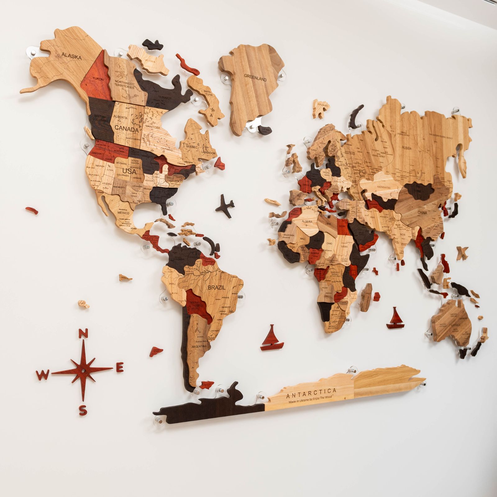 3D Solid Wooden World Map