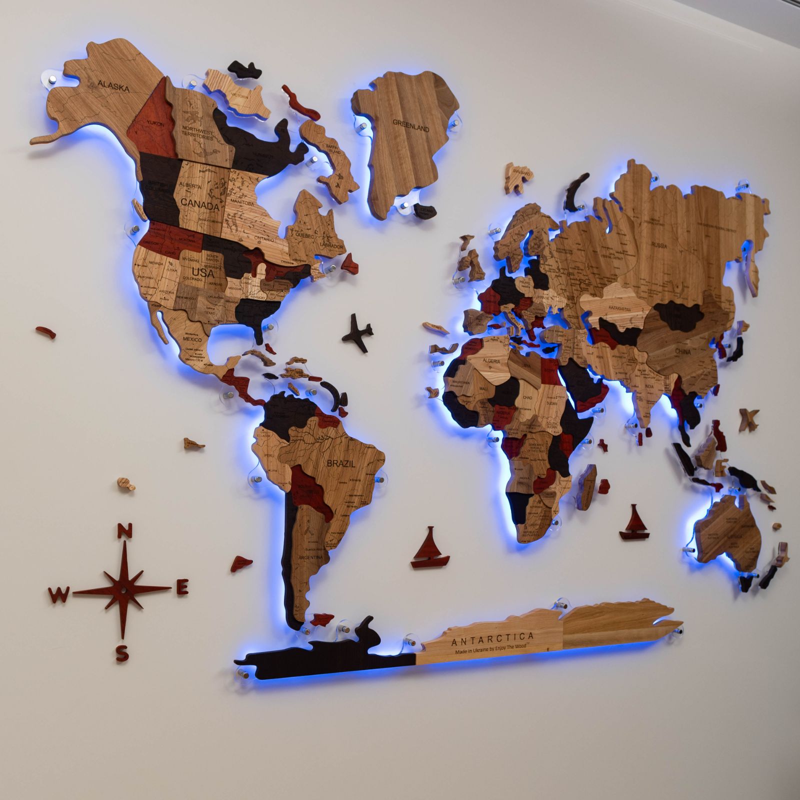 3D Solid Wooden World Map