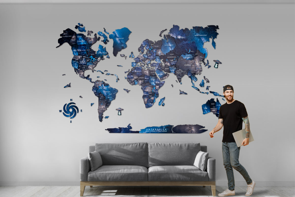 3D LED / LUMINOUS Wooden World Map Space ‣ Order Now