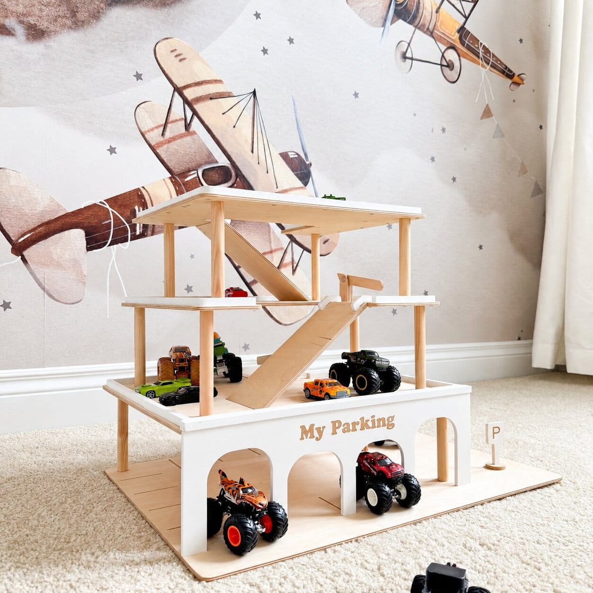 wooden toy garage kids