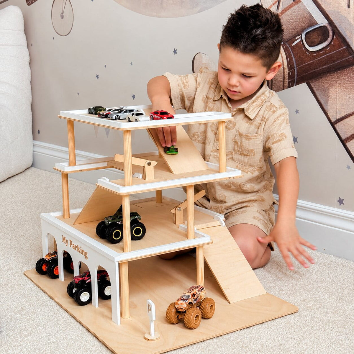 wooden parking lot toy