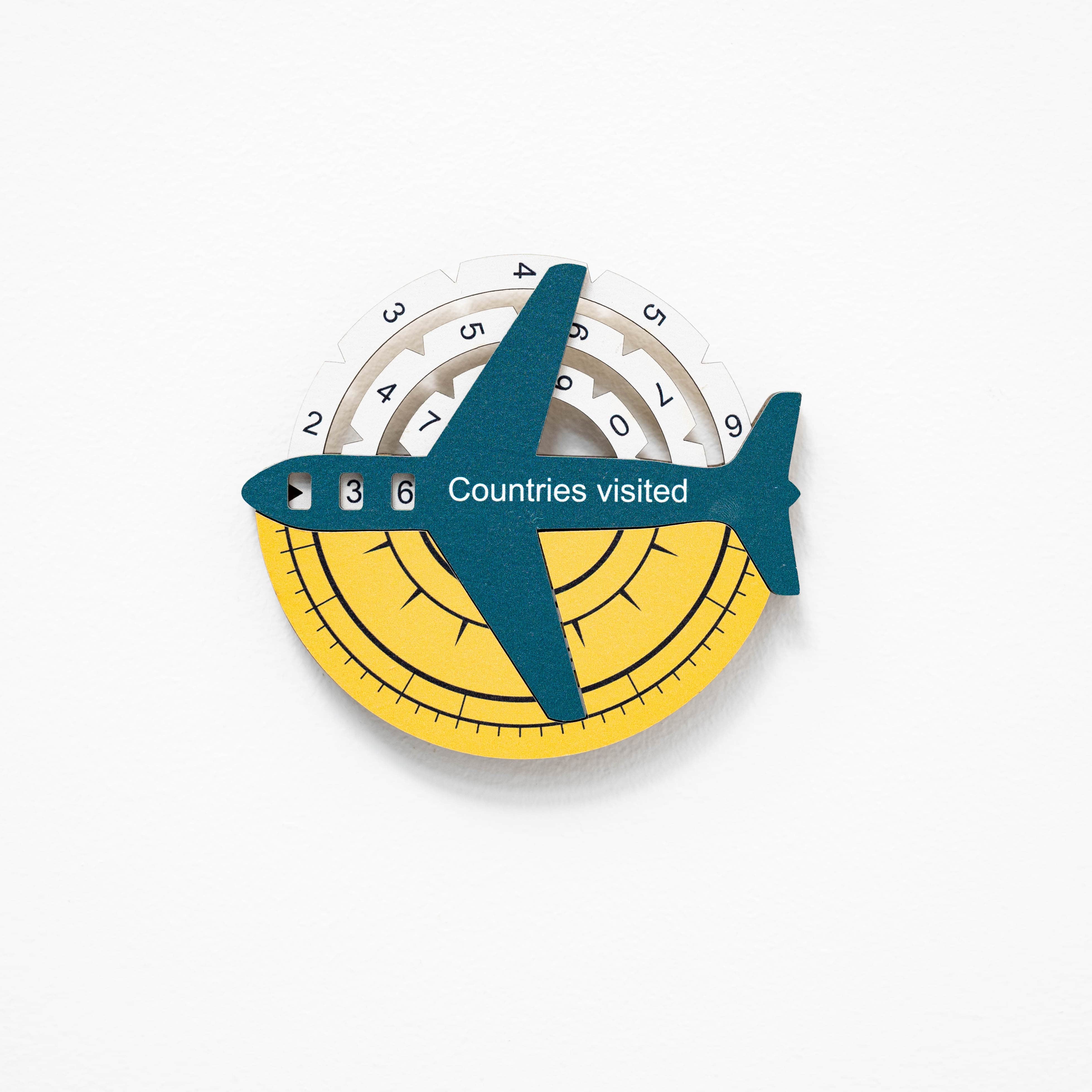 Compass with airplane icon and 'Countries visited' text on a white background