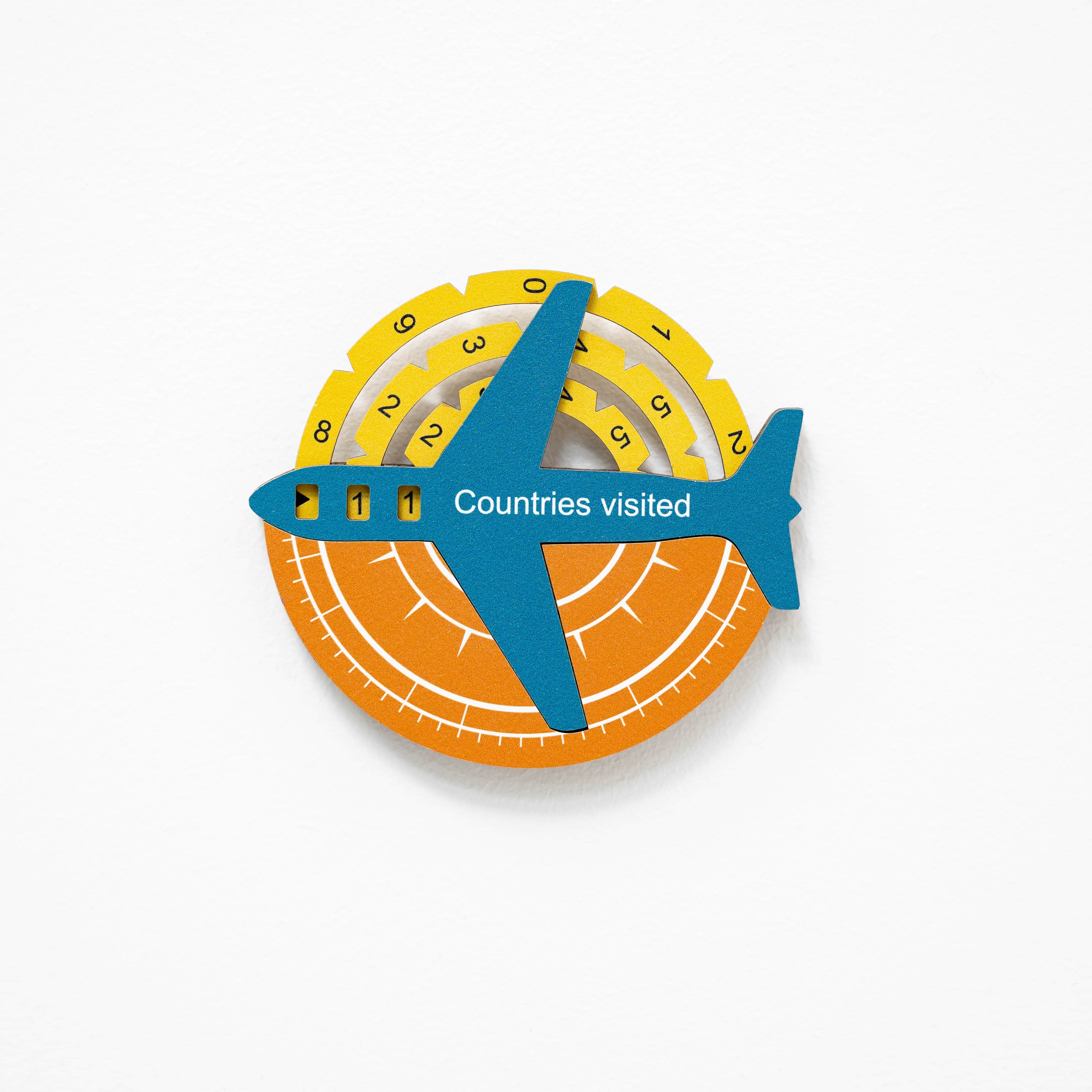 Circular tracker with airplane icon and 'Countries visited' text on a white background