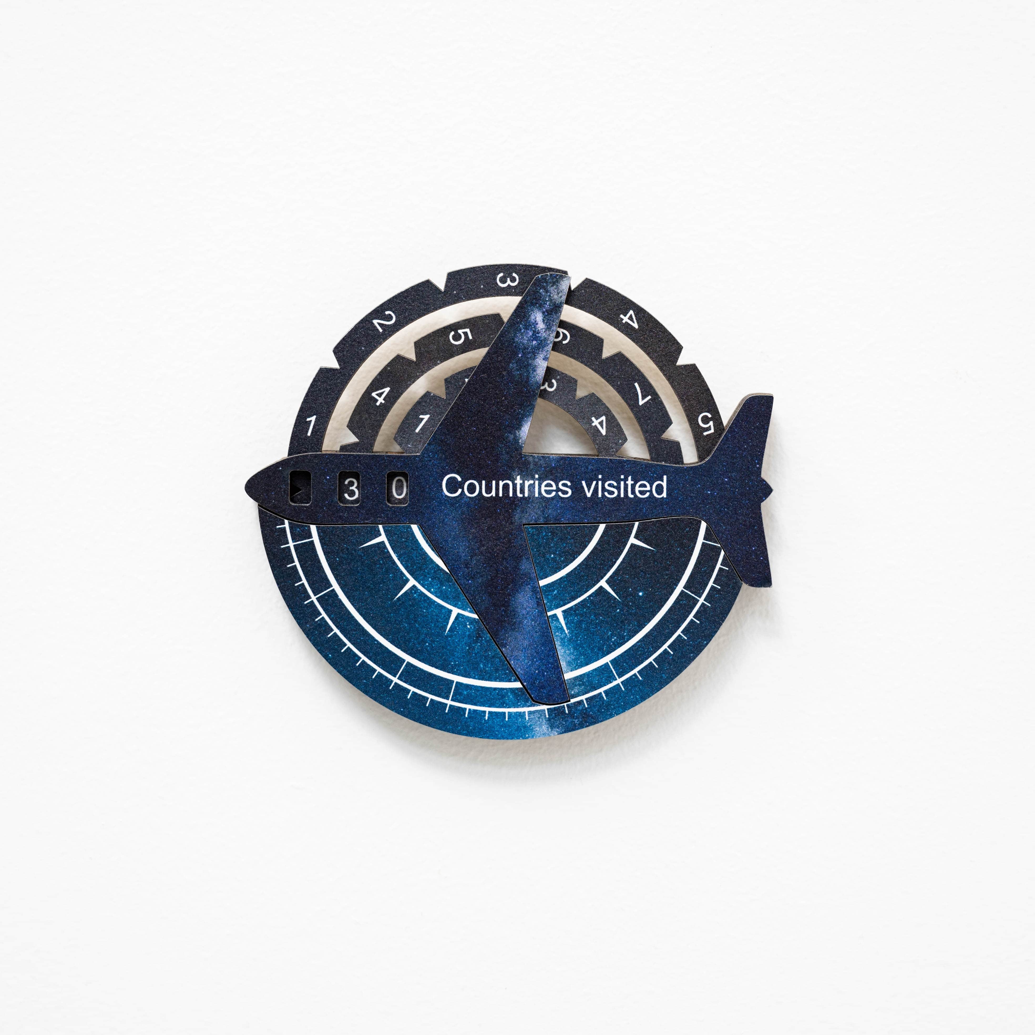 Blue compass with 'Countries visited' indicator on a white background