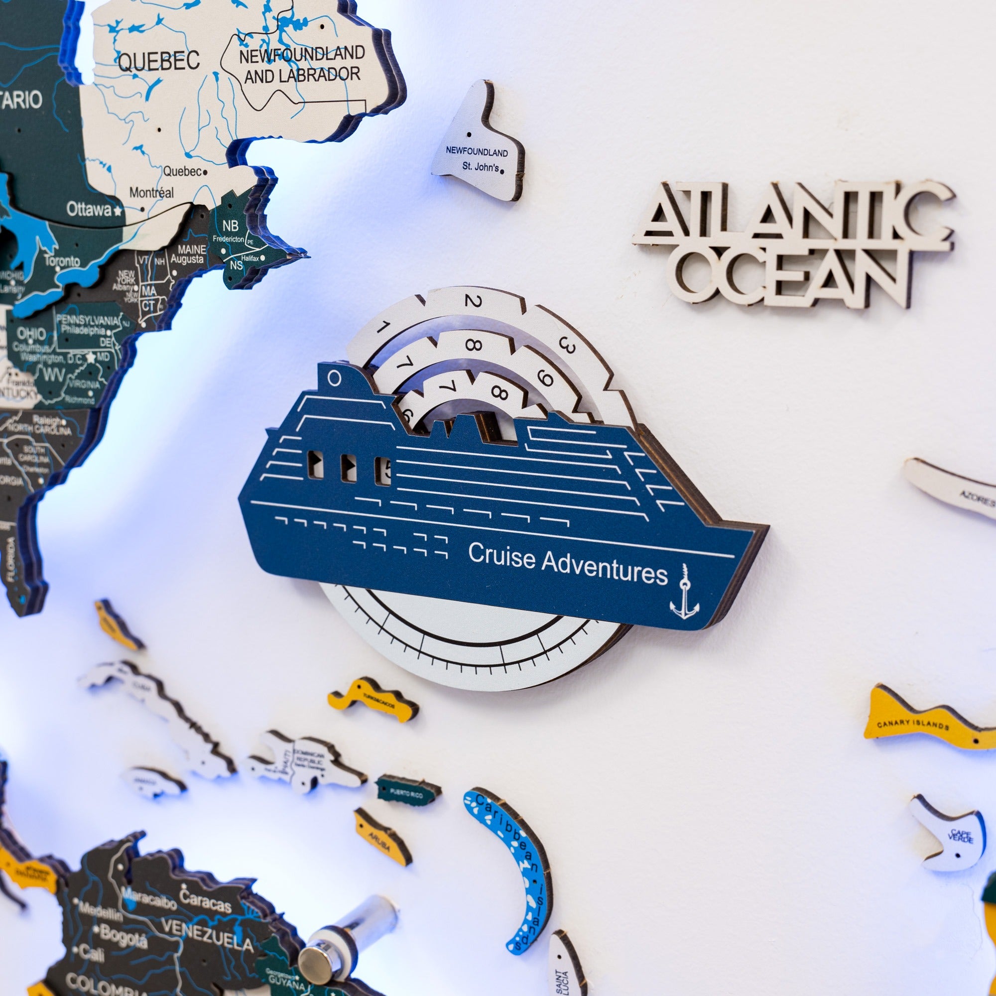Travel Tracker Cruise Liner 3D Colored Wooden World Map - Aqua
