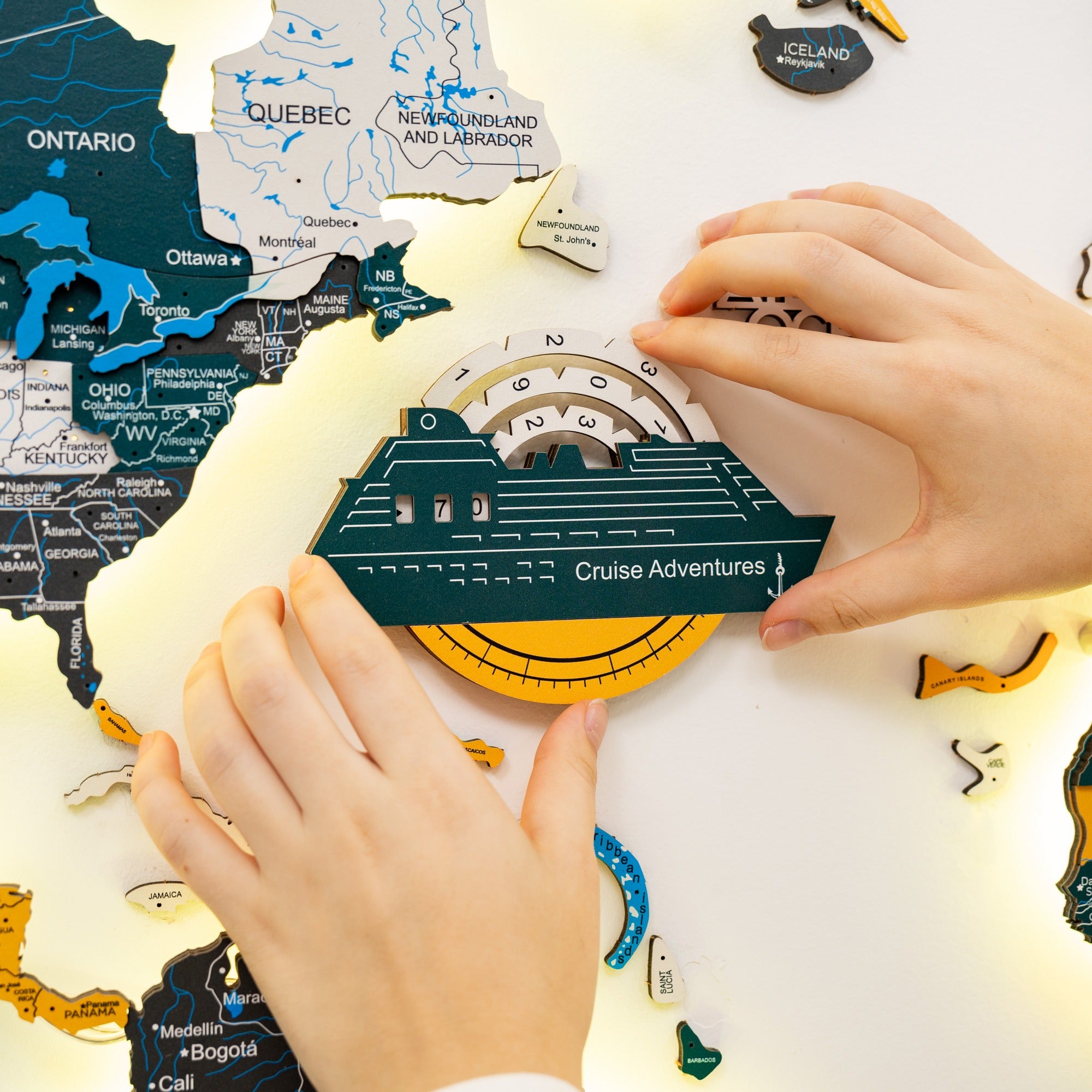 Travel Tracker Cruise Liner 3D Colored Wooden World Map - Country