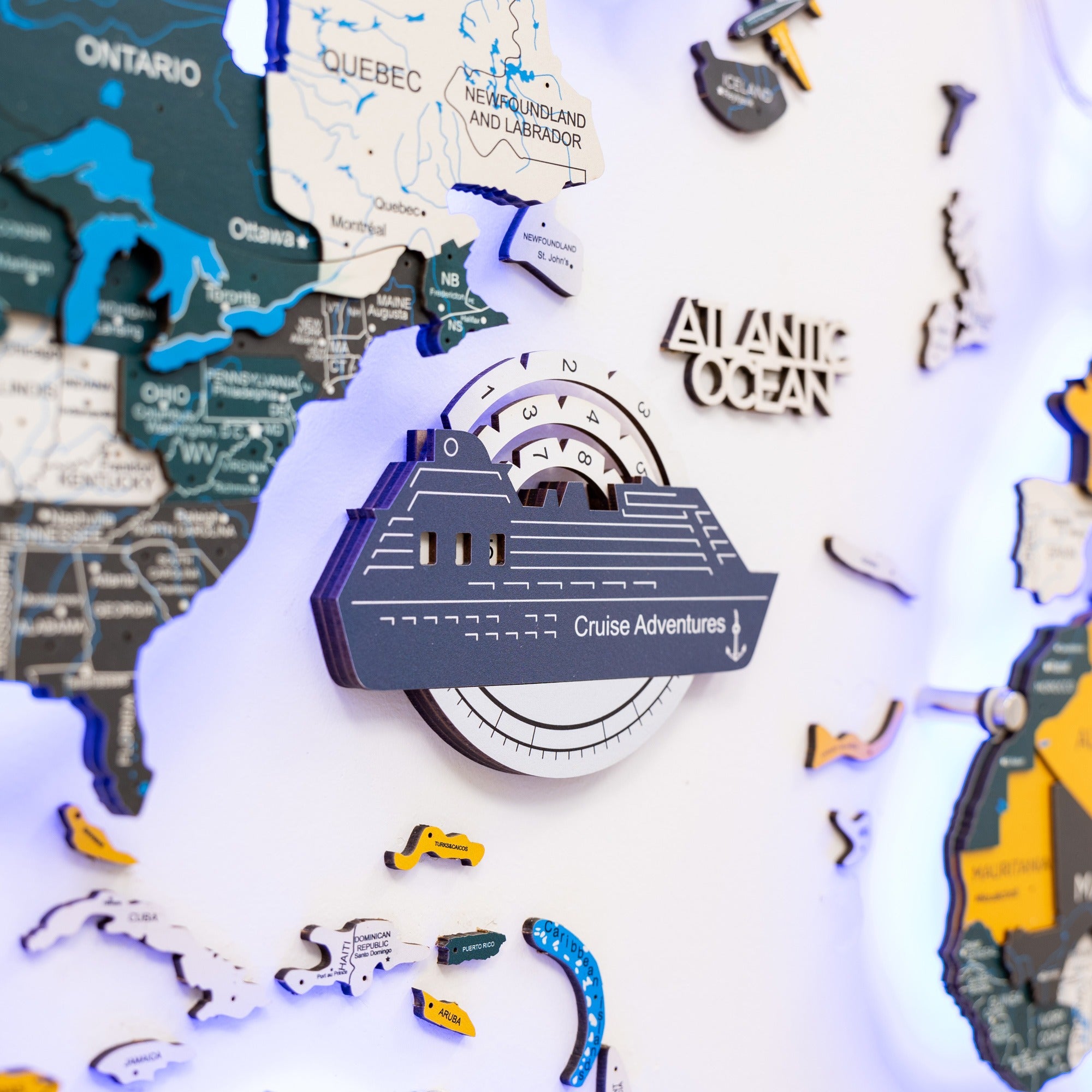 Travel Tracker Cruise Liner 3D Colored Wooden World Map - Cruise