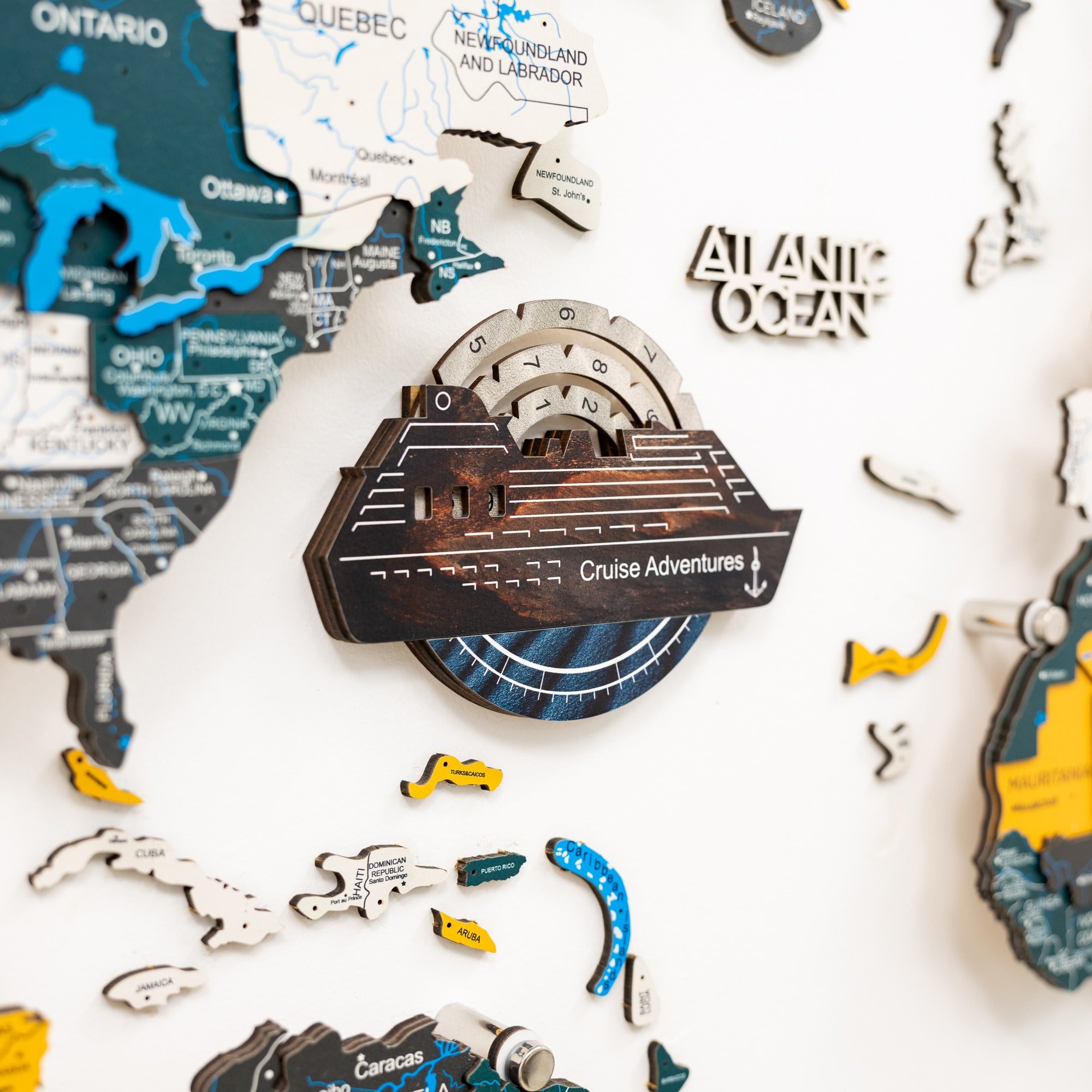 Travel Tracker Cruise Liner 3D Colored Wooden World Map - Dune