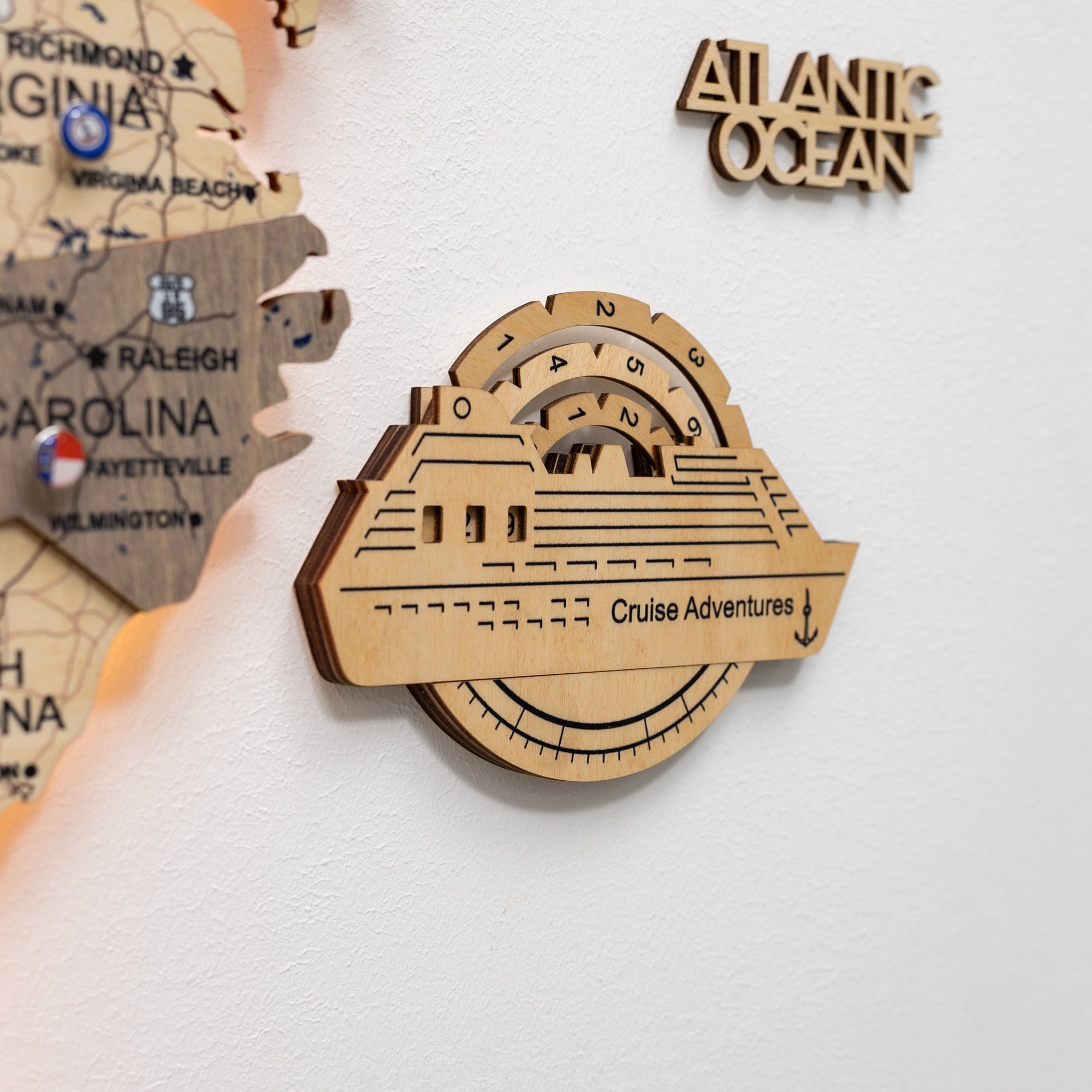 Travel Tracker Cruise Liner 3D Colored Wooden World Map - Gold